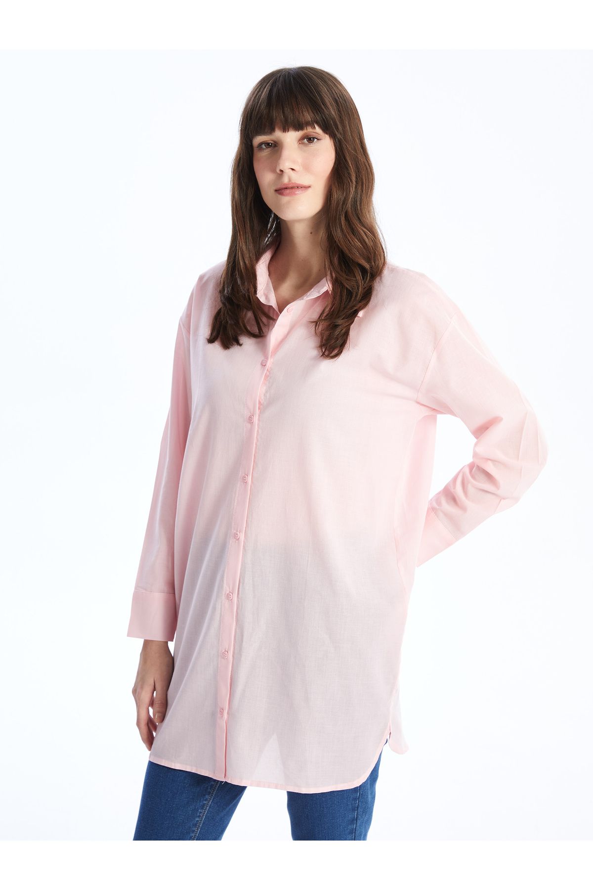 LC Waikiki Düz Uzun Kollu Oversize Kadın Gömlek Tunik