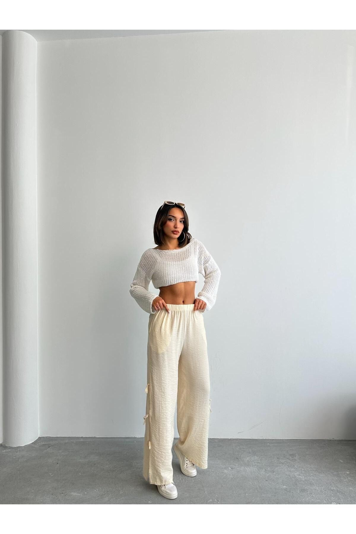 fhk atelier Kadın Modal Yanı Kurdeleli Pantolon