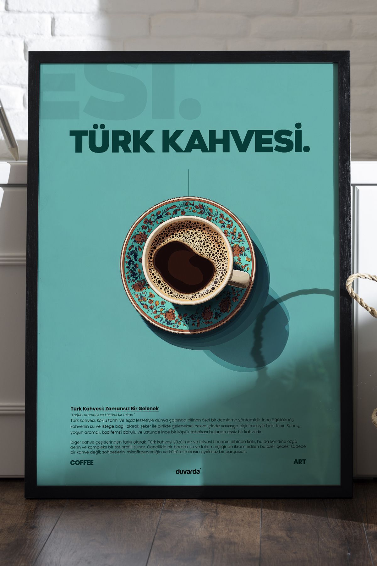 Duvarda Türk Kahvesi Kahve Siyah Ahşap Çerçeveli Dekoratif Duvar Tablosu