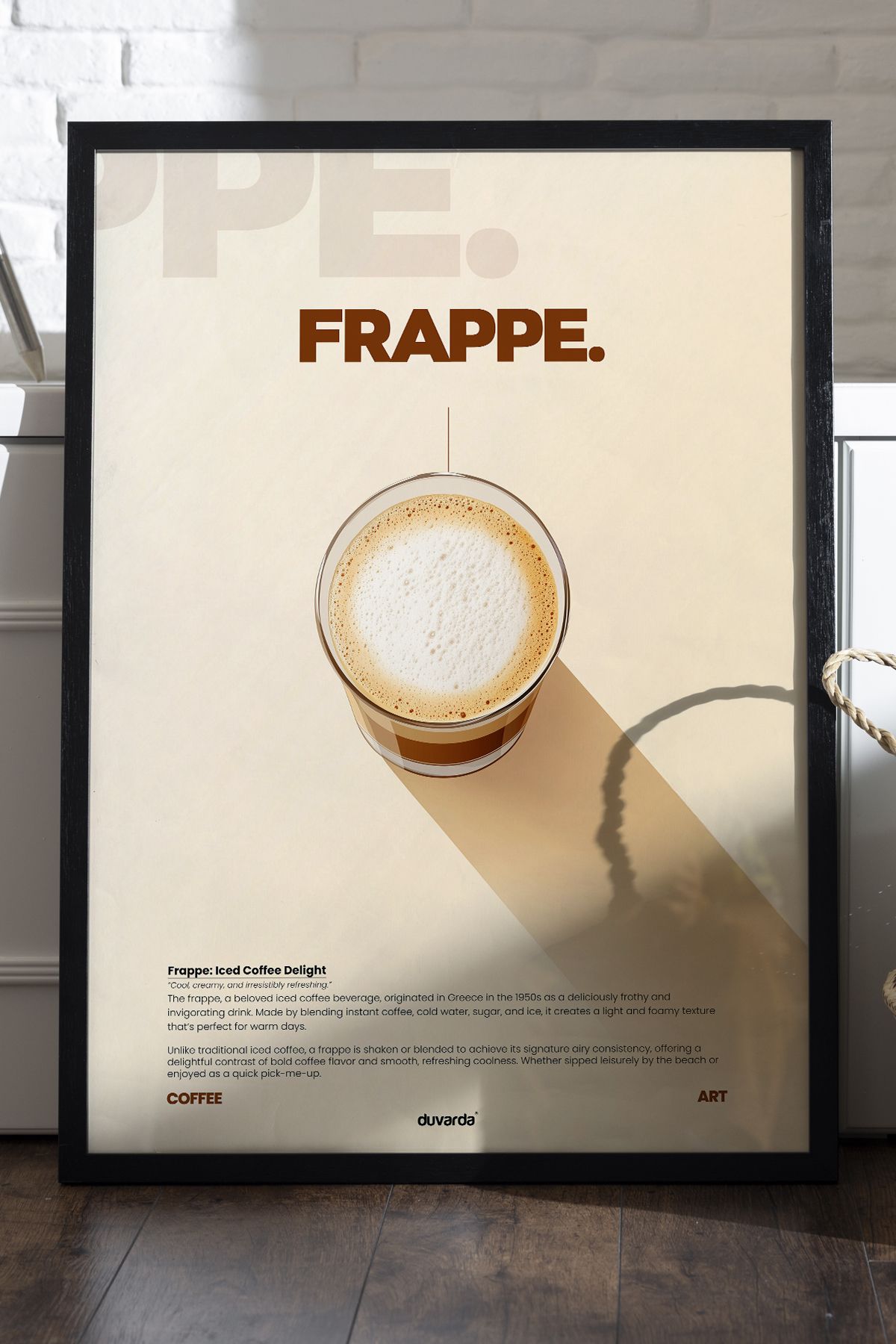 Duvarda Frappe Kahve Siyah Ahşap Çerçeveli Dekoratif Duvar Tablosu