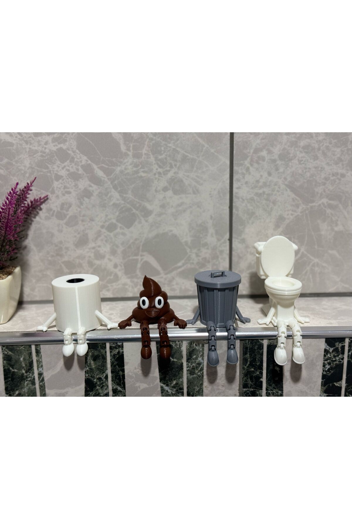 DEKORANLA Renkli 4'lü Banyo Dekoratif Figür Seti, Eğlenceli ve Şık Aksesuarlar