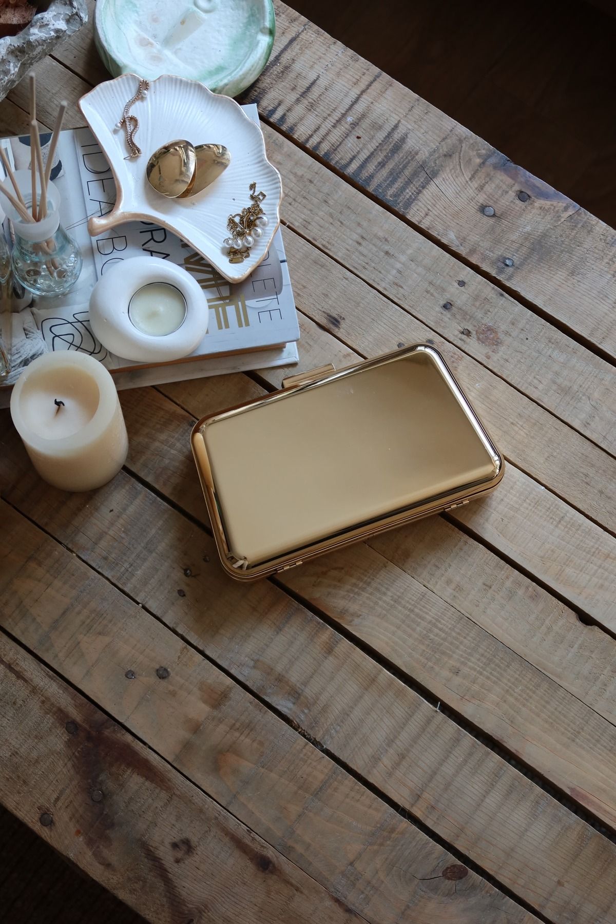 Moom Bag Kadın Gold Metal Zincirli El Omuz Çantası