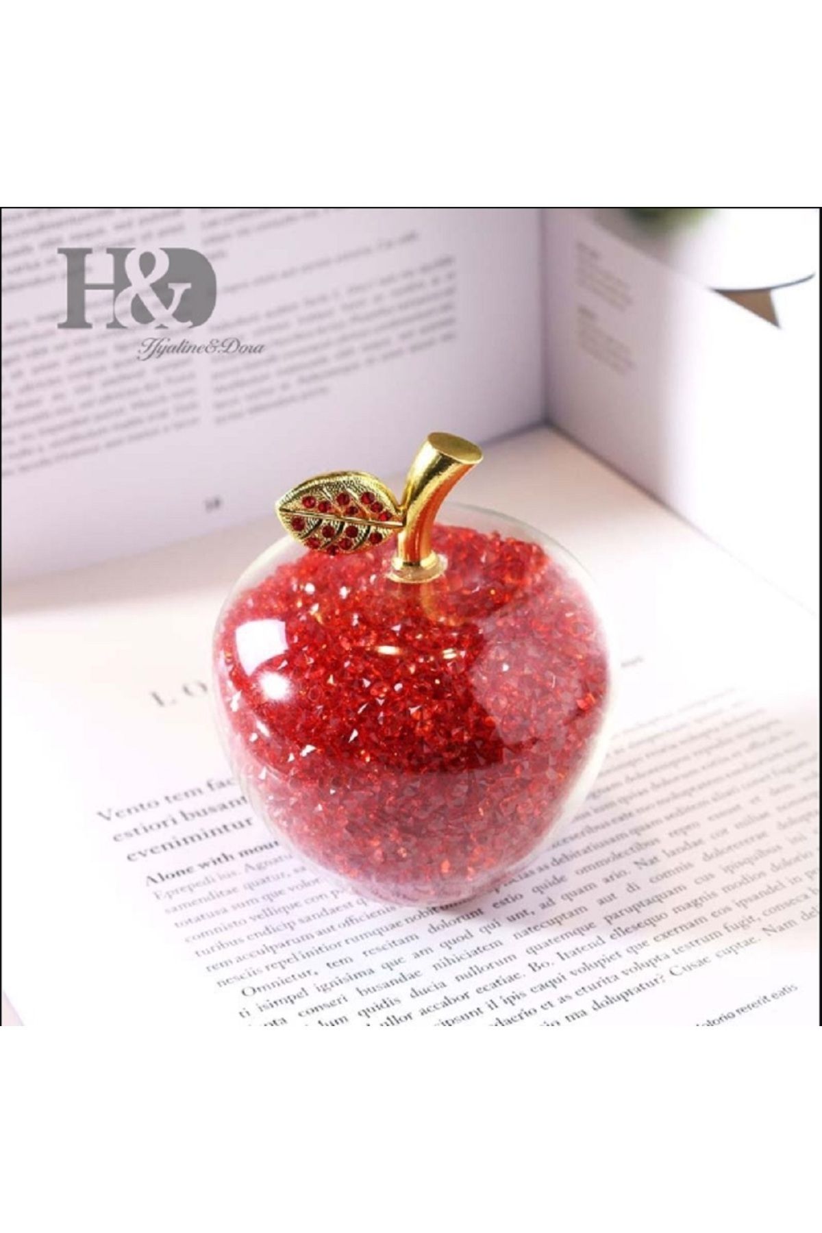 DEKORANLA Kırmızı Kristal Cam Elma Heykeli, Ev ve Noel Dekorasyonu İçin Şık Paperweight