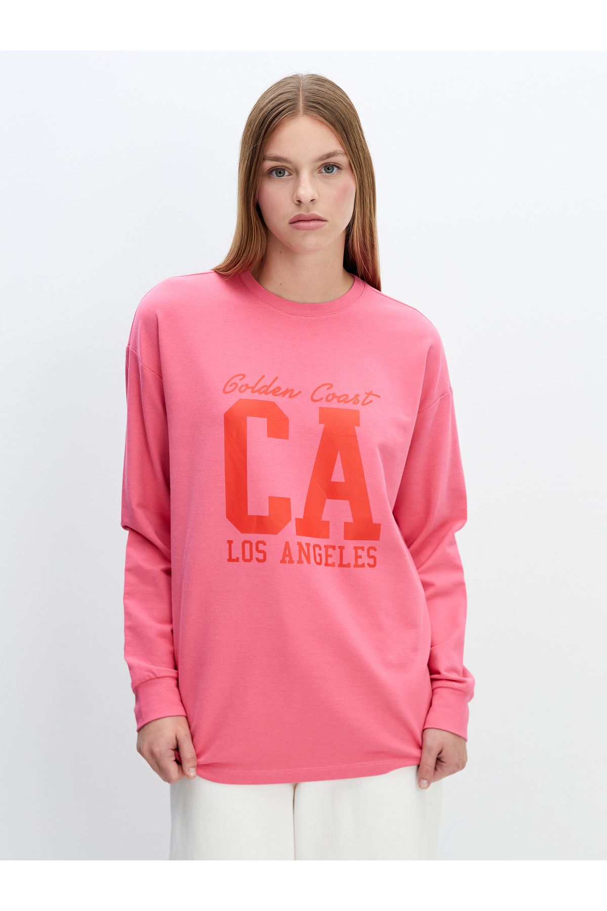 LC Waikiki Bisiklet Yaka Baskılı Oversize Kadın Sweatshirt Tunik