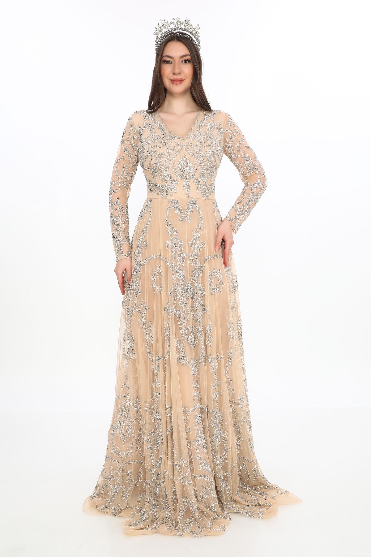 GATSBYLADY LONDON MİNERA - EL İŞLEMELİ TAŞ VE PUL DETAYLI ELBİSE