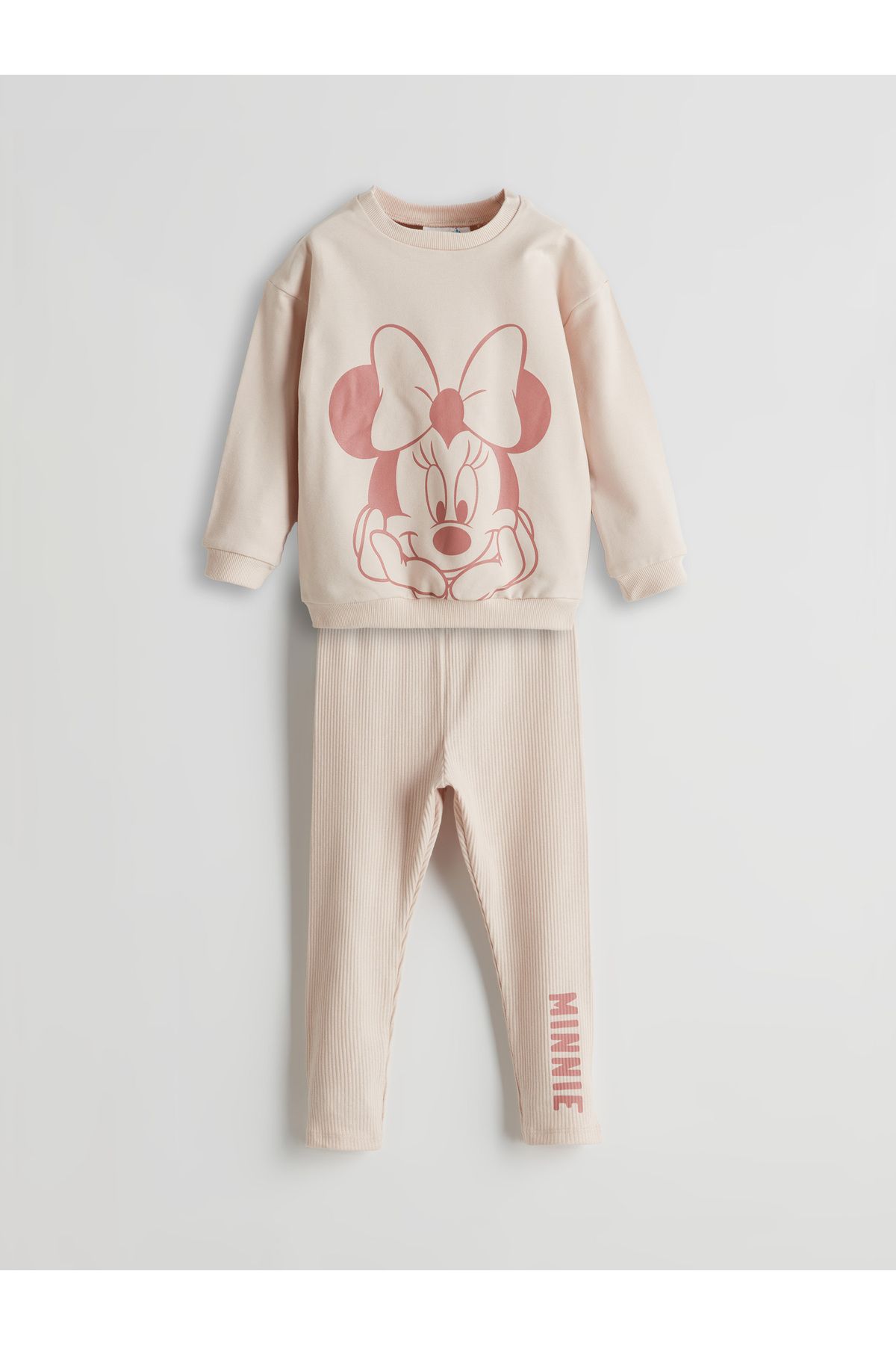 LC Waikiki Minnie Mouse Baskılı Kız Bebek Sweatshirt ve Tayt 2'li