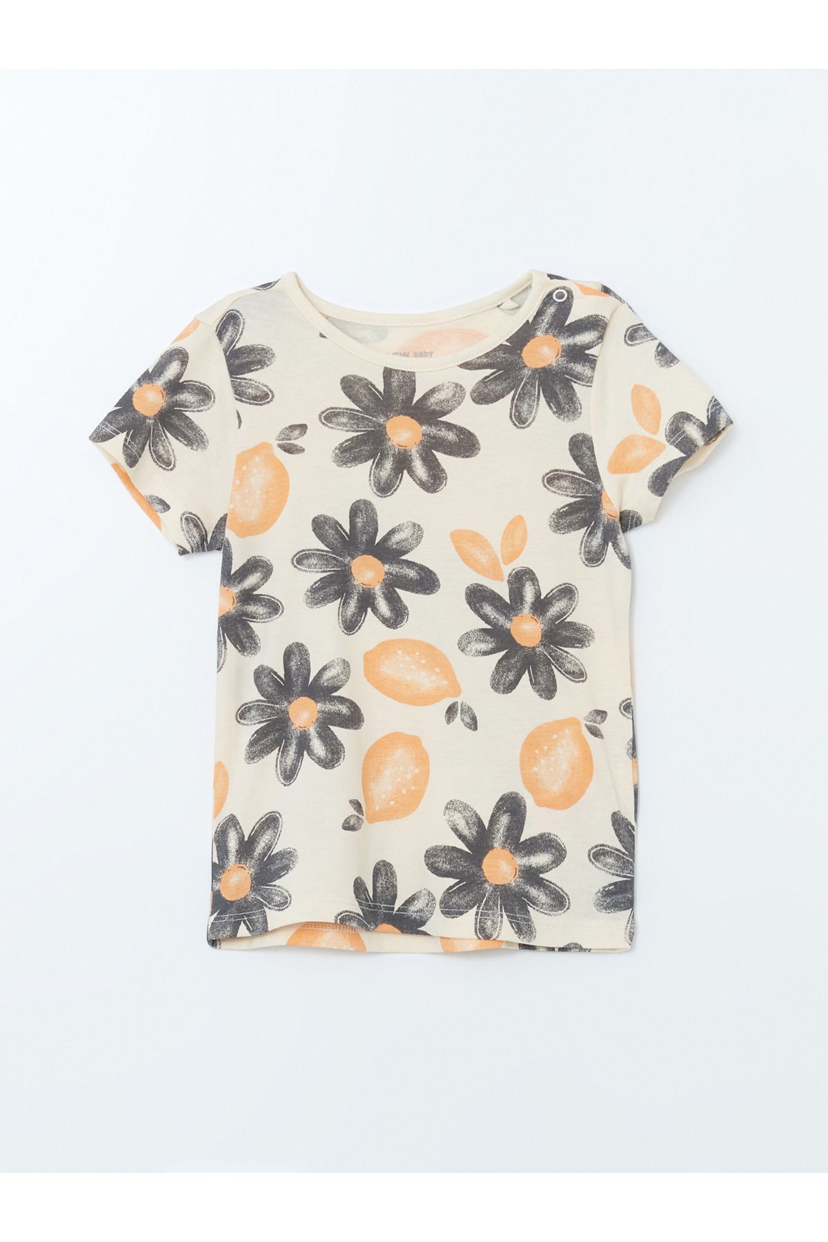 LC Waikiki Bisiklet Yaka Çiçekli Kız Bebek Pijama Üst