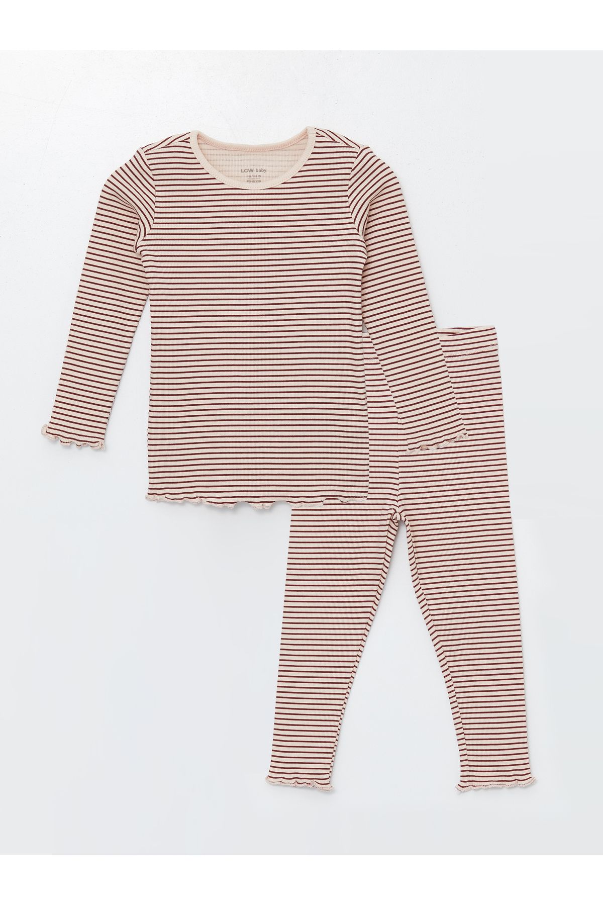 LC Waikiki Bisiklet Yaka Uzun Kollu Çizgili Kız Bebek Pijama Takım