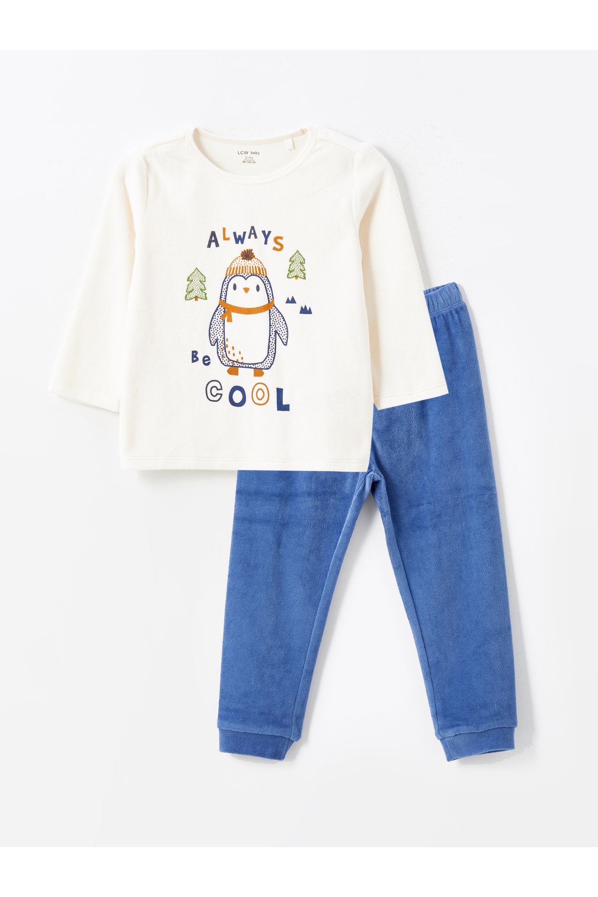 LC Waikiki Bisiklet Yaka Kadife Erkek Bebek Pijama Takımı