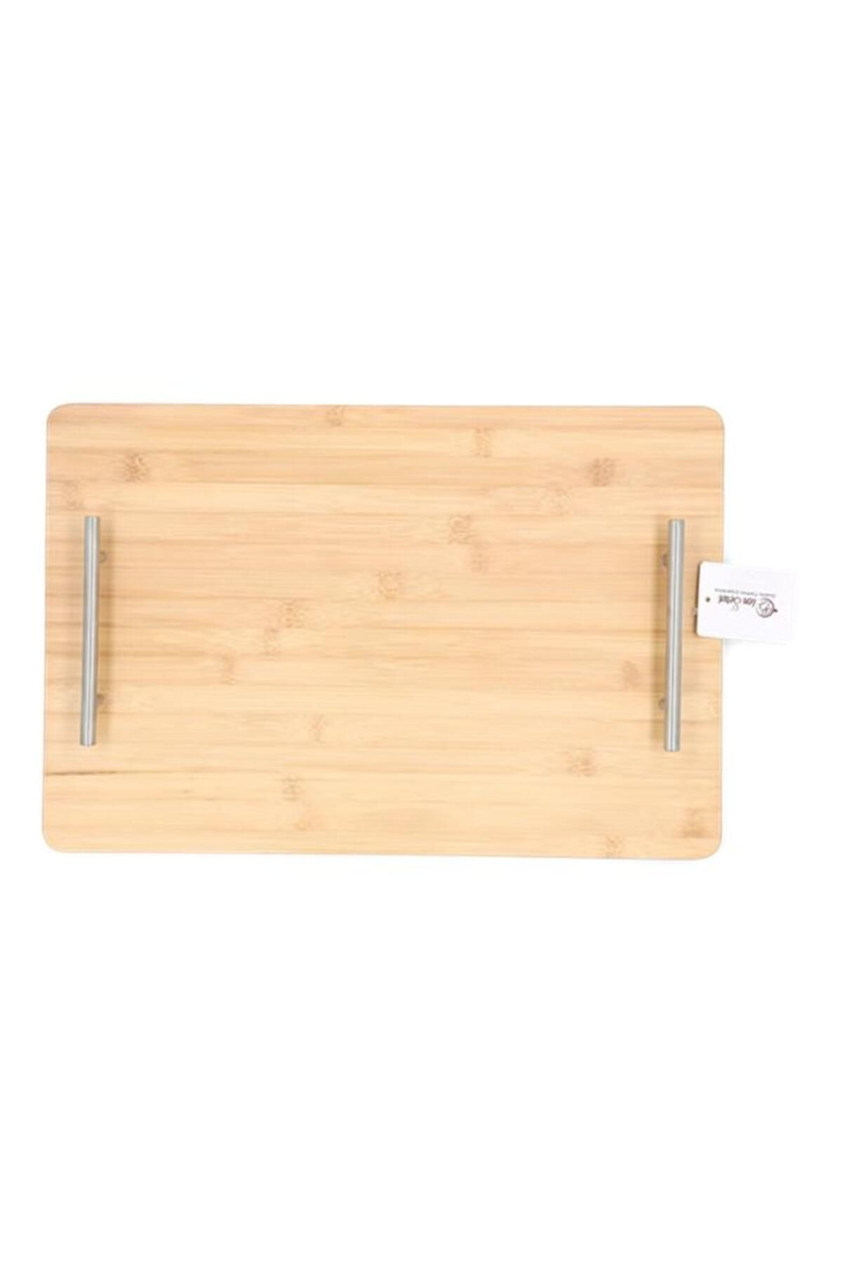 Generic-Bien Servi Rectangular Bamboo Serving Tray with Handle Natural and Silver G19-BX012 4