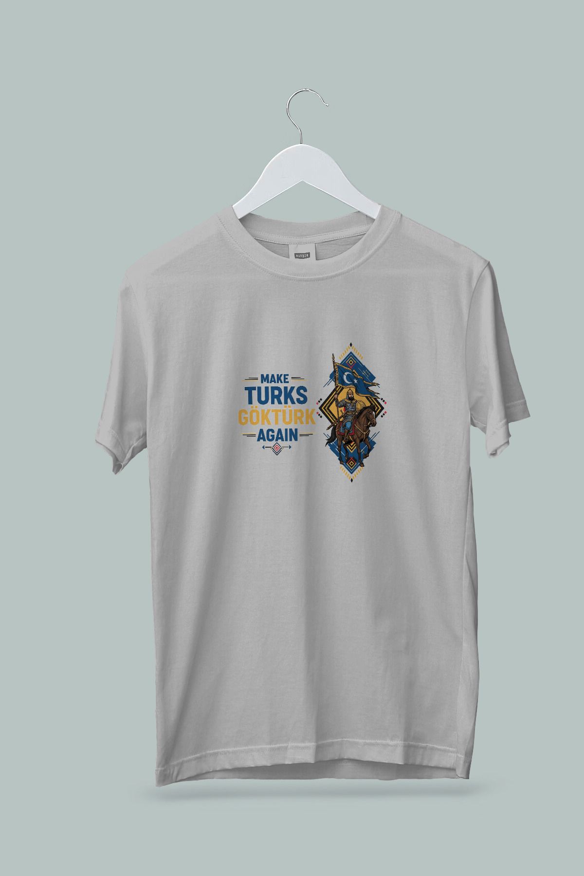 Maki Home Kadın Erkek Unisex Yetişkin Make Turks Gokturk Again II Baskılı Beyaz Gri Siyah Tshirt tişört