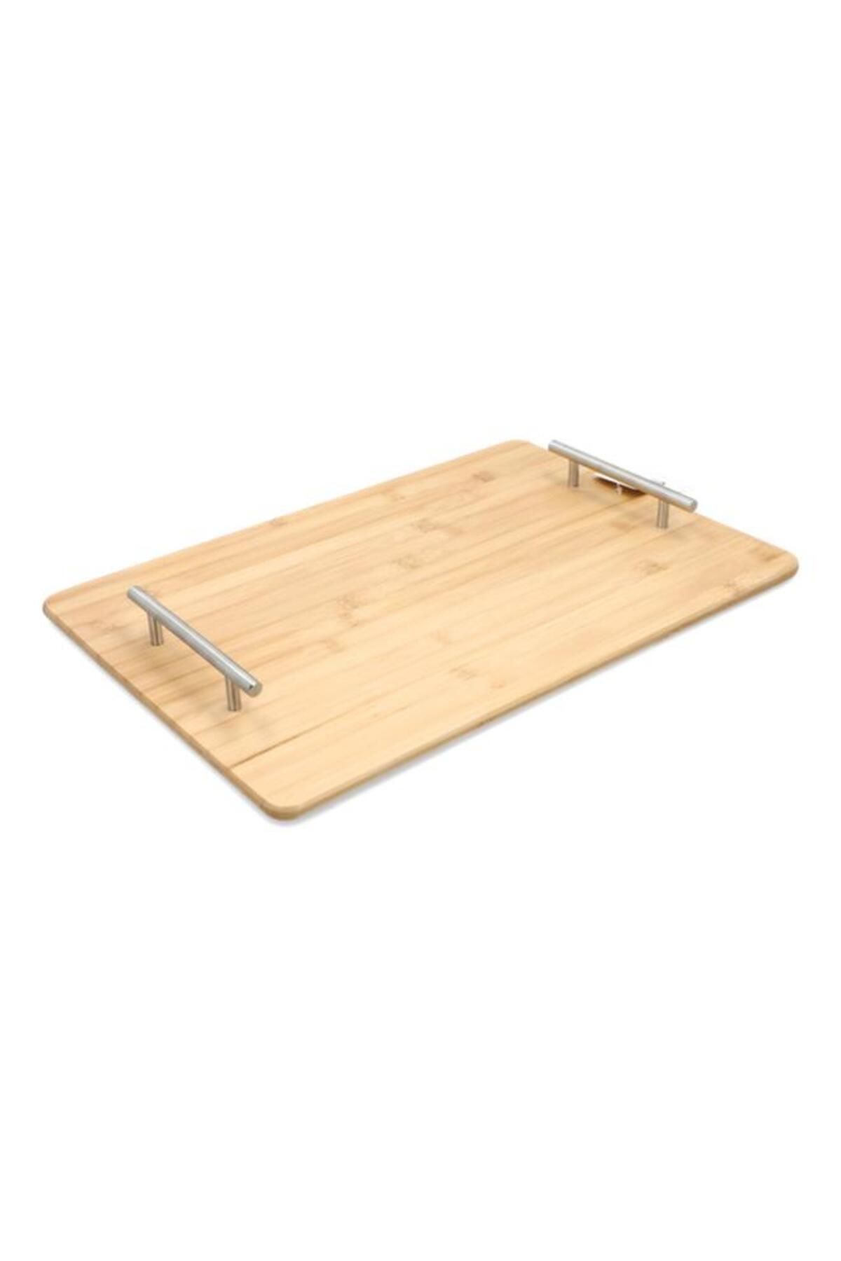 Generic-Bien Servi Rectangular Bamboo Serving Tray with Handle Natural and Silver G19-BX012 3