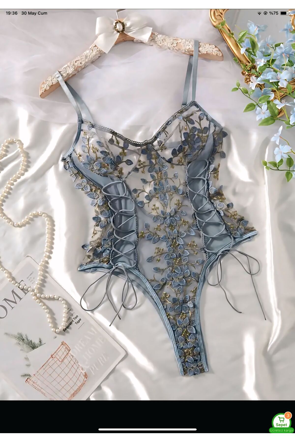 Ravica Lingerie Çiçekli Dantelli Balenli Bodysuit