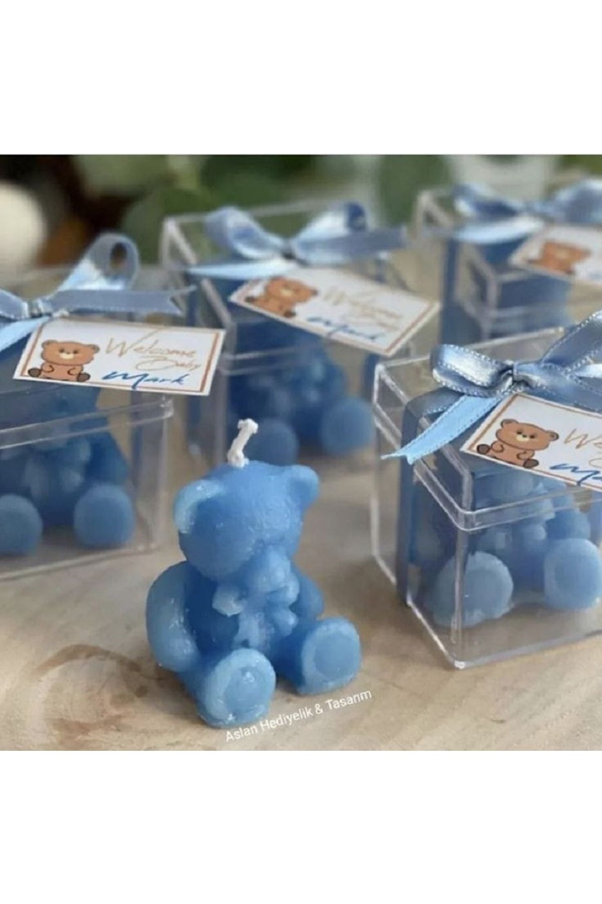 DEKORANLA Mavi 25'li Ayıcık Mum Seti, Kına, Söz, Nişan, Düğün, Bebek, Babyshower, Doğum Günü