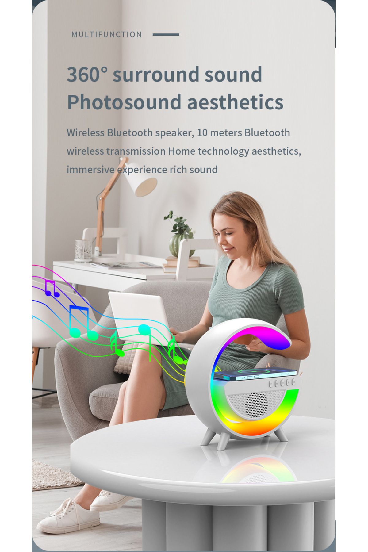 Generic-Rechargeable 3 in 1 Wireless Charger and Bluetooth Speaker and Night Light in Multicolour 3