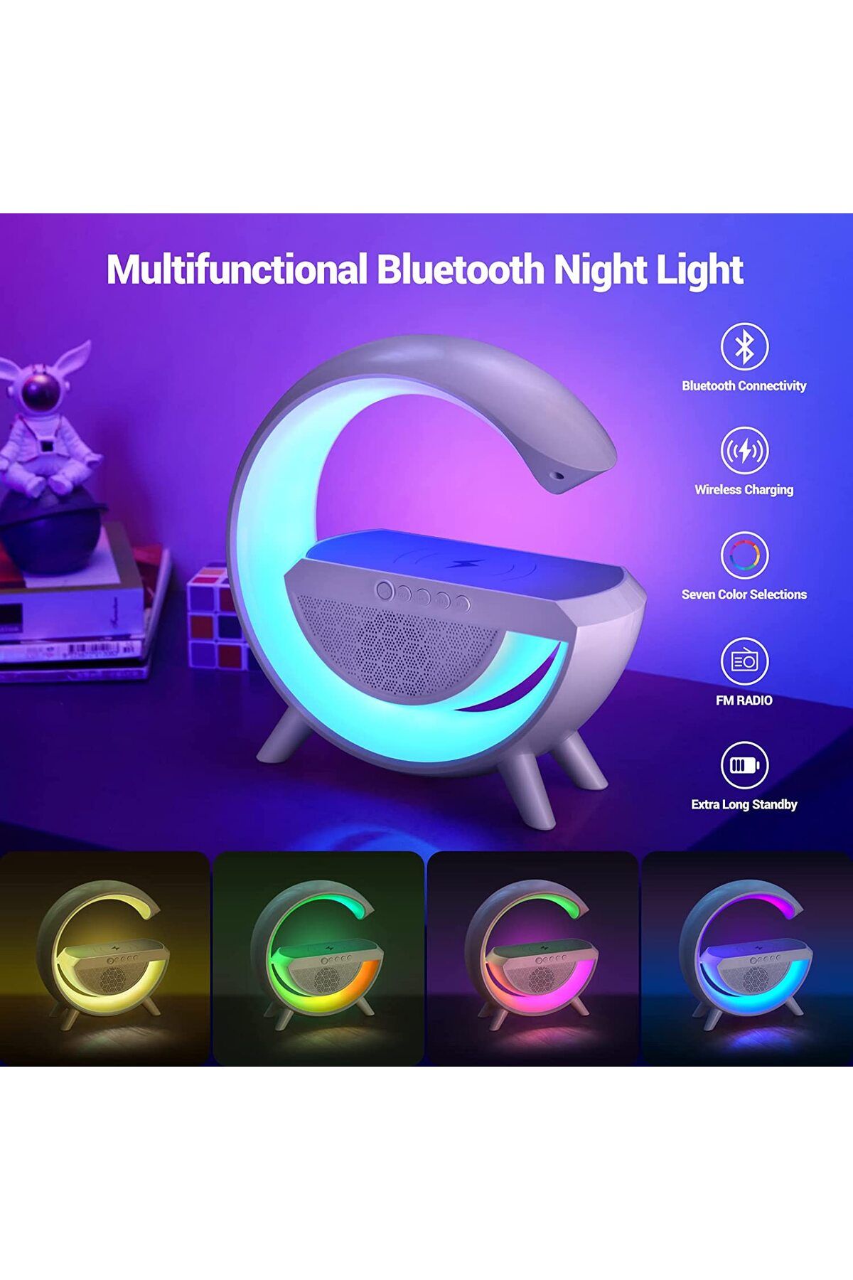 Generic-Rechargeable 3 in 1 Wireless Charger and Bluetooth Speaker and Night Light in Multicolour 1
