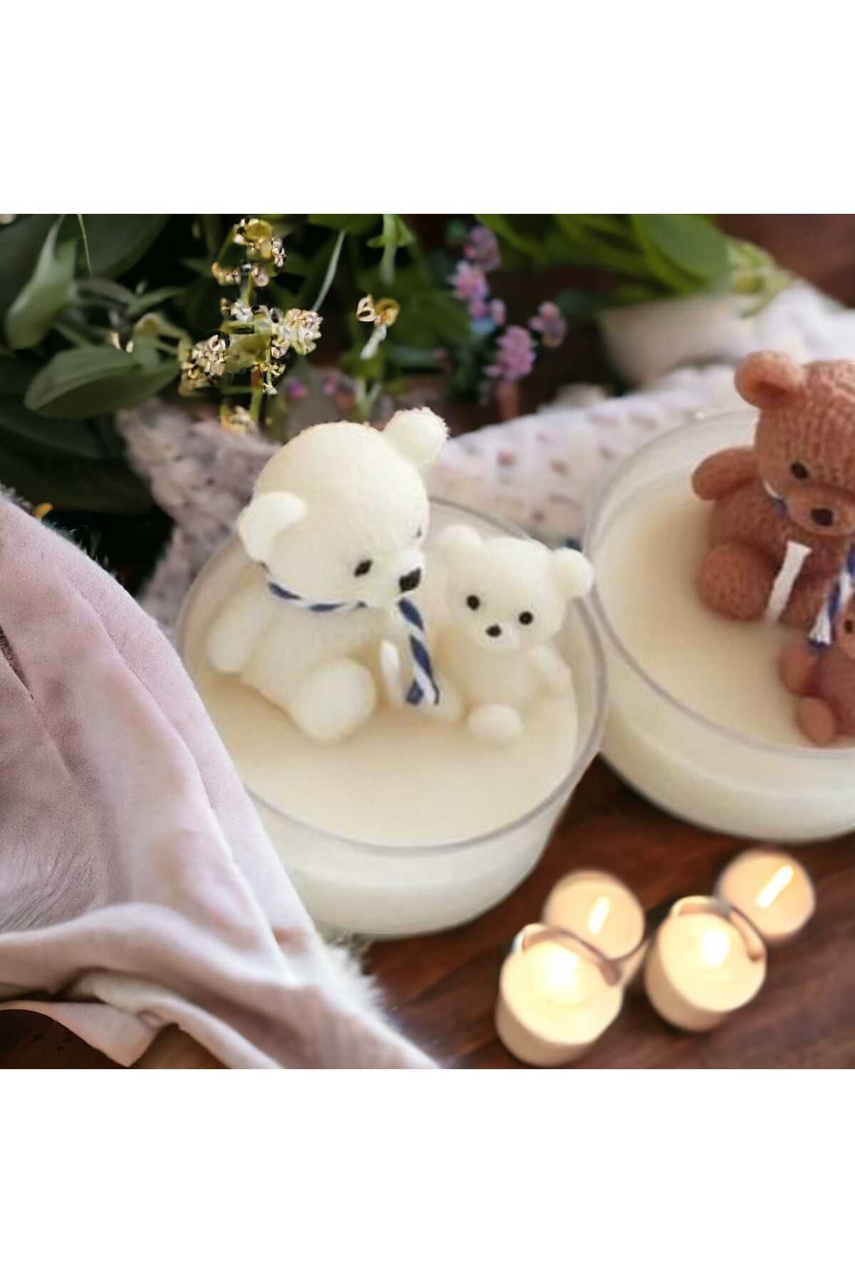 DEKORANLA İkili Tüylü Ayıcık Mum Silikon Kalıbı, Çok Renkli, Sevimli ve Eğlenceli Tasarım