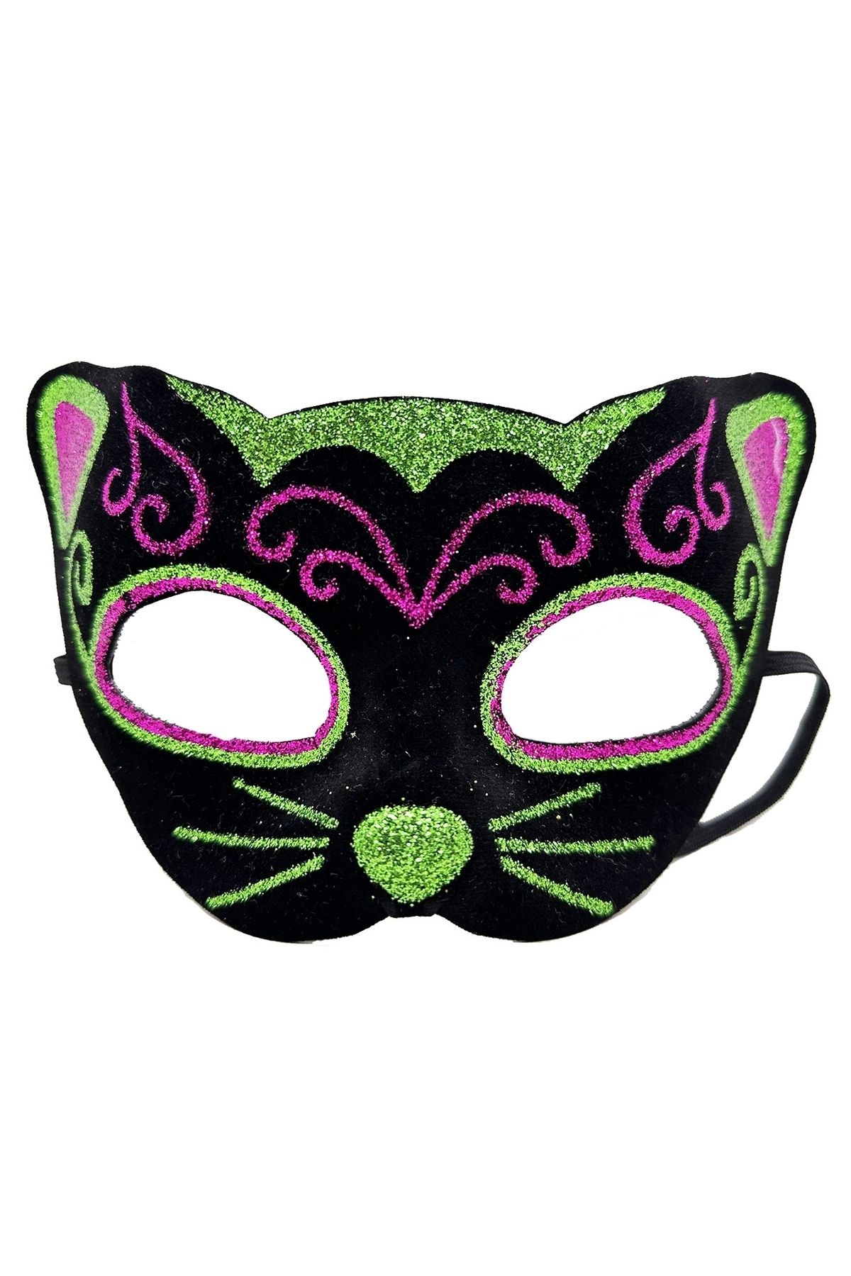 Yuba Avm Siyah Kadife Kaplama Üzeri Pembe Yeşil Sim İşlemeli Kedi Maskesi 20x13 Cm