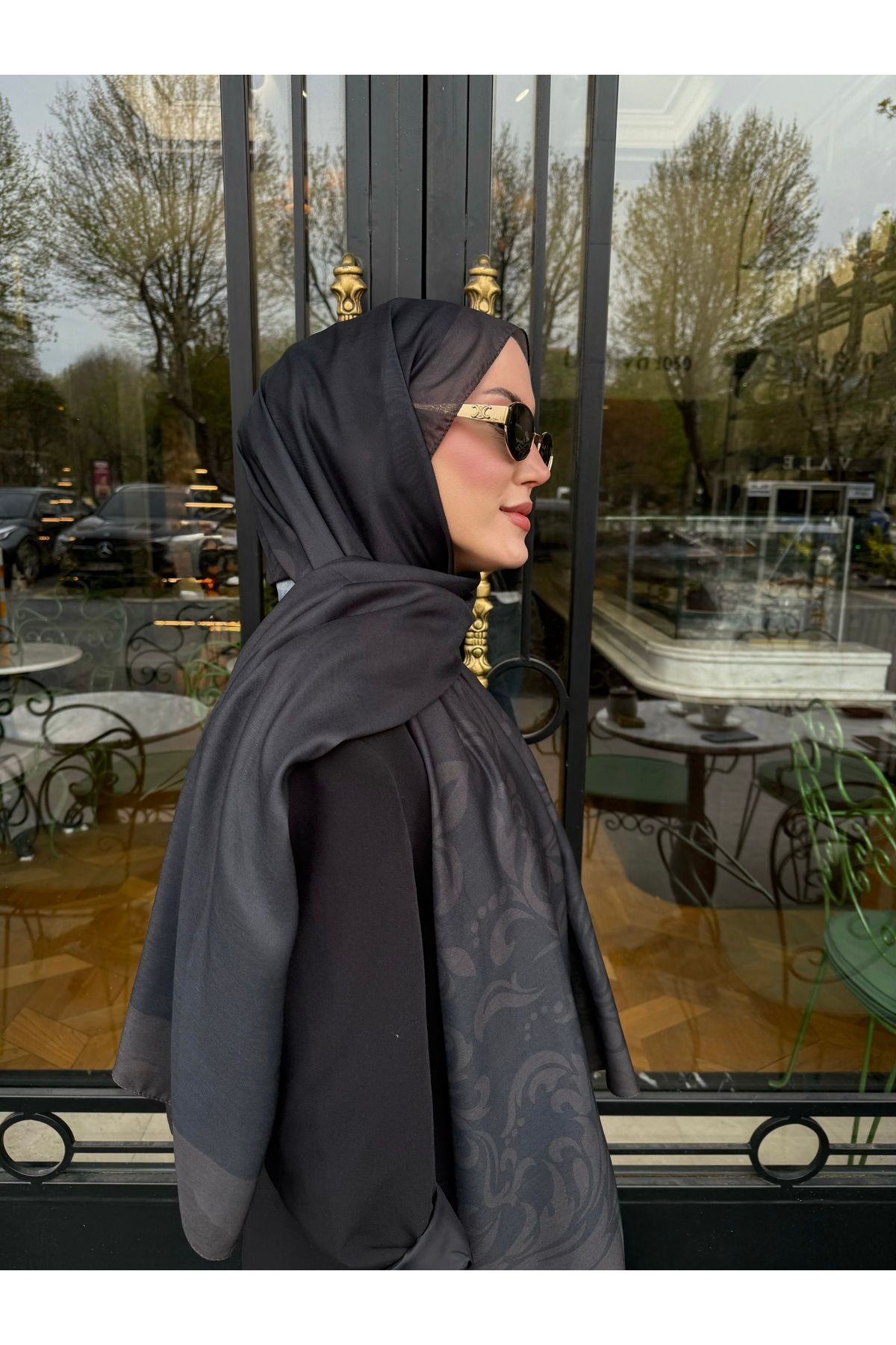 medascarfs Gri-Siyah Noir Coral Osmanlı Desen Şal