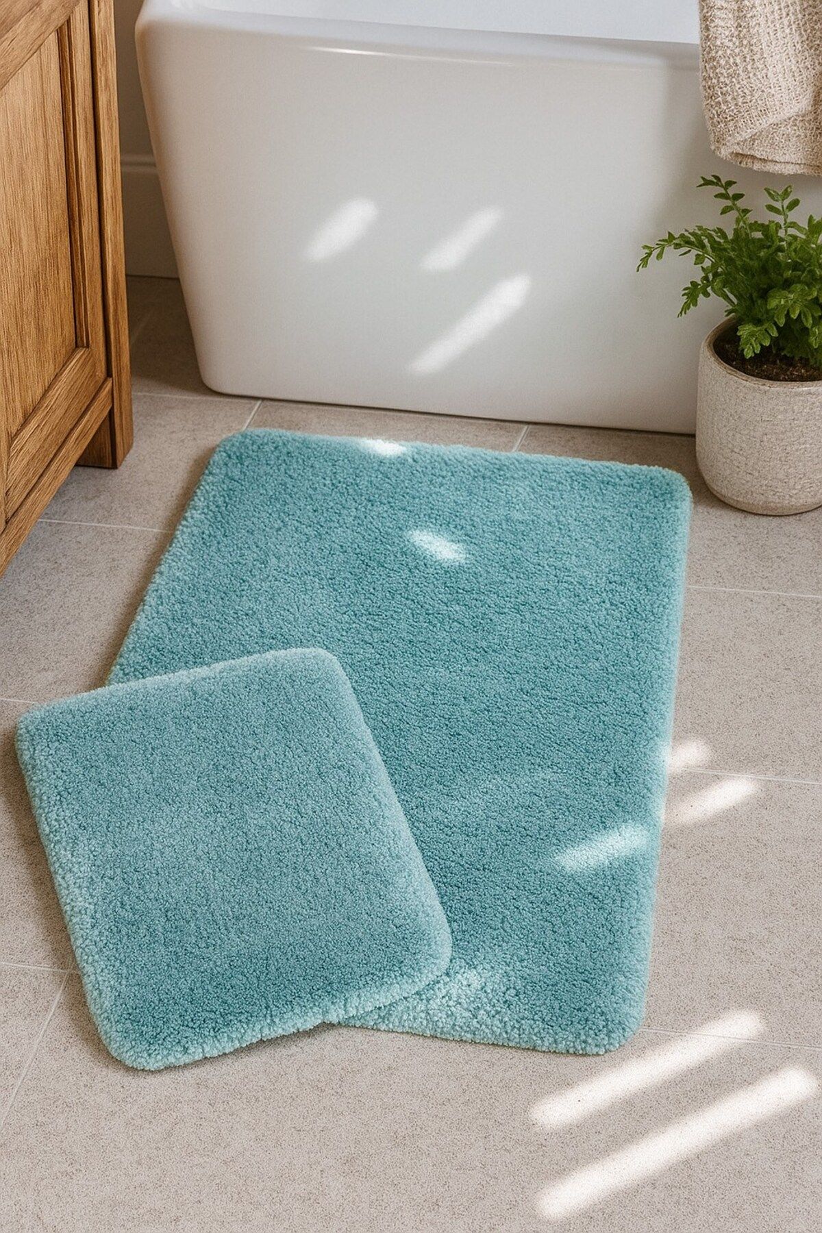 EUROBANO Yumuşacık Yıkanabilir Kaymaz Taban 2'li set Banyo Paspası / Sheepline Koleksiyonu