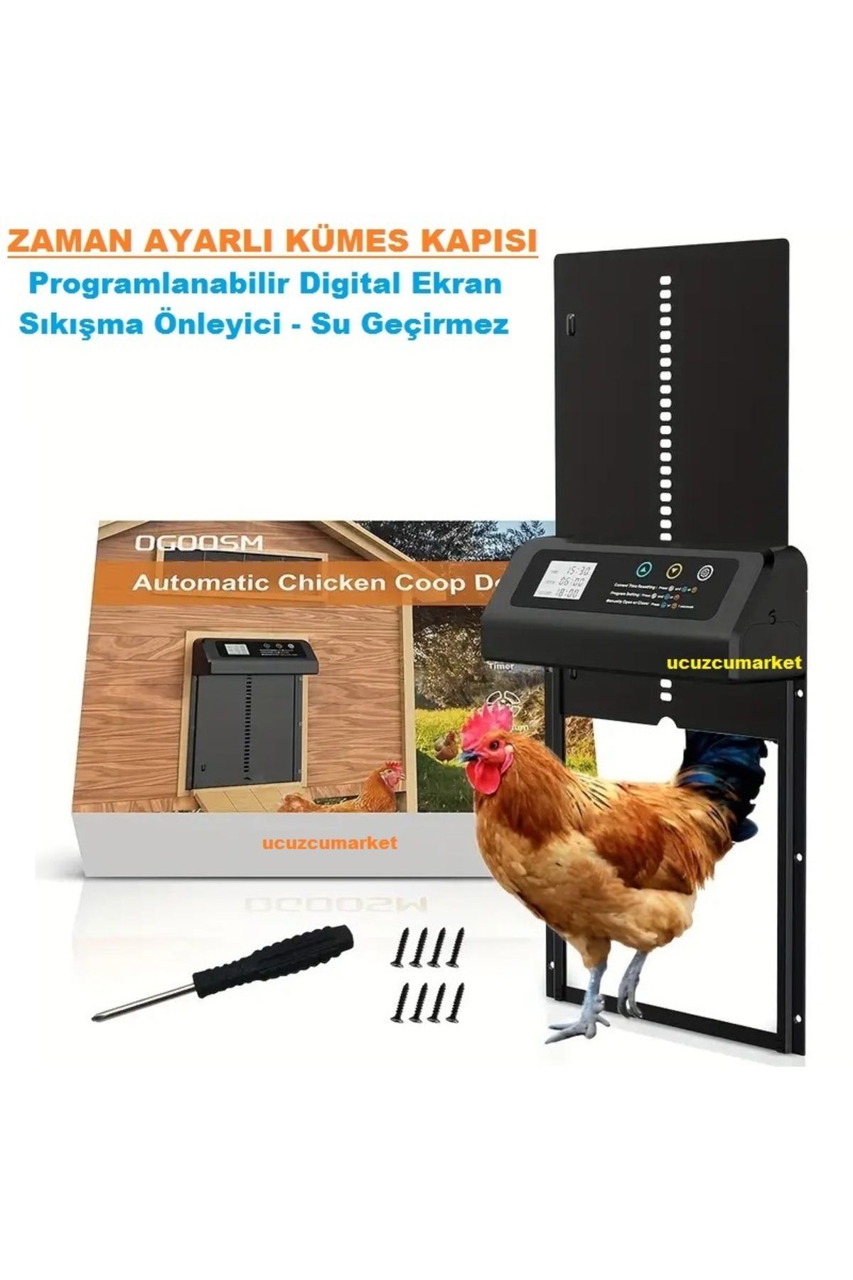 Kalite ZAMAN AYARLI DİGİTAL EKRAN KÜMES KAPISI (SIKIŞMA ÖNLEYİCİ - SU GEÇİRMEZ)