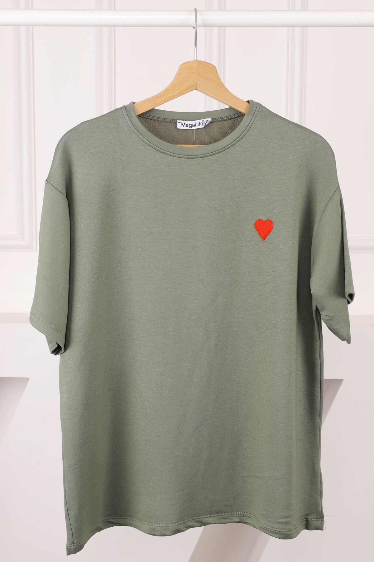İmajButik Haki Nakışlı Kısa Kol Modal T-Shirt