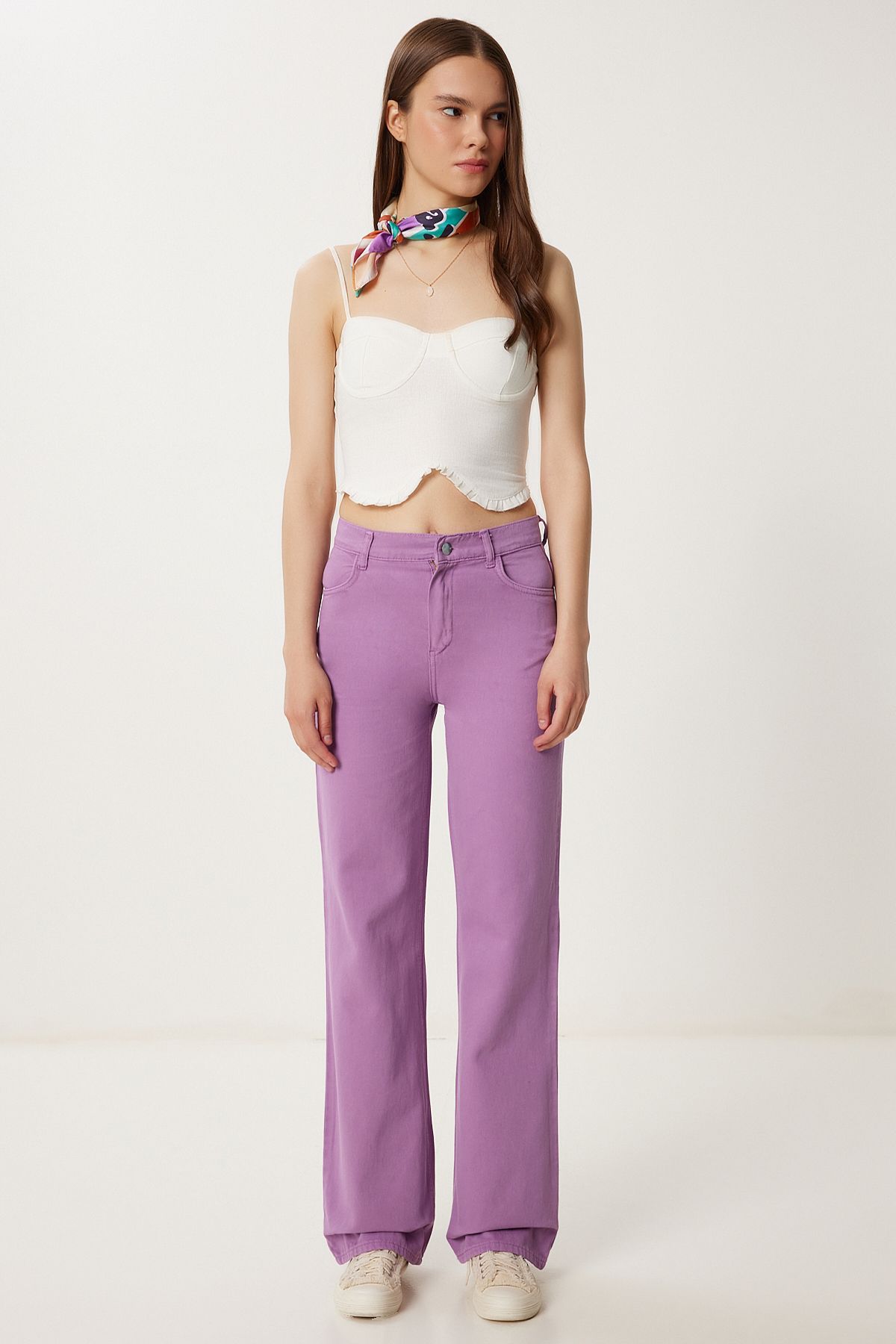 Lovelyİstanbul Geniş Paça Cepli Gabardin Pantolon LİLA LWF0037