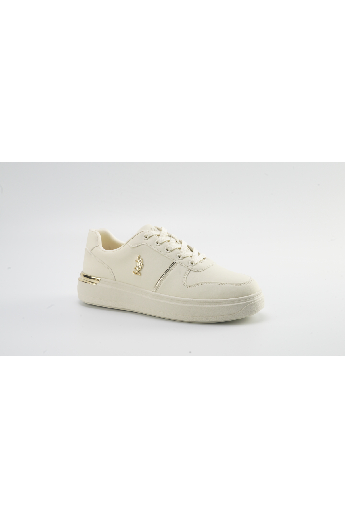 U.S. Polo Assn. Women's Beige Low-Top Sneakers with Gold Heel Accent - Minimalist and Stylish