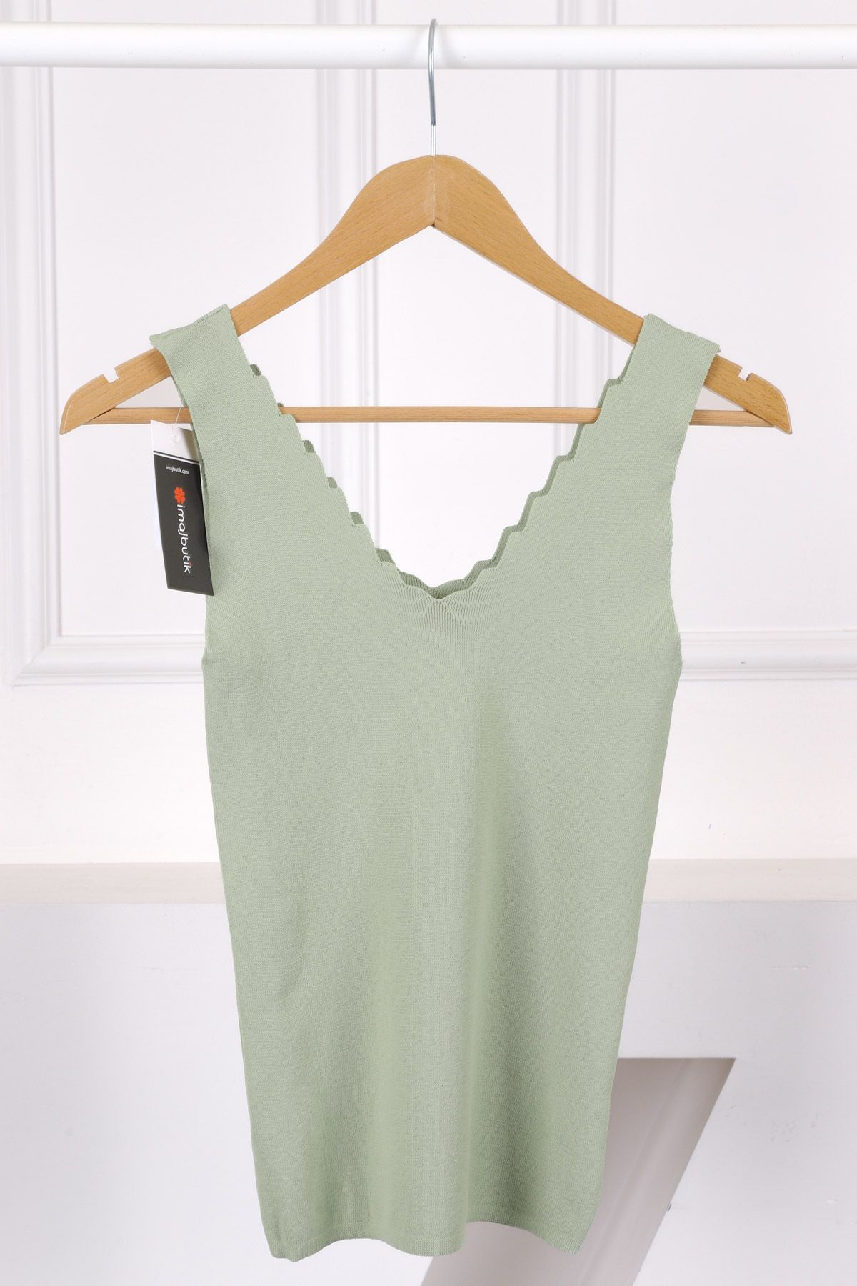 İmajButik Mint Yeşili Merserize V Yaka Bluz