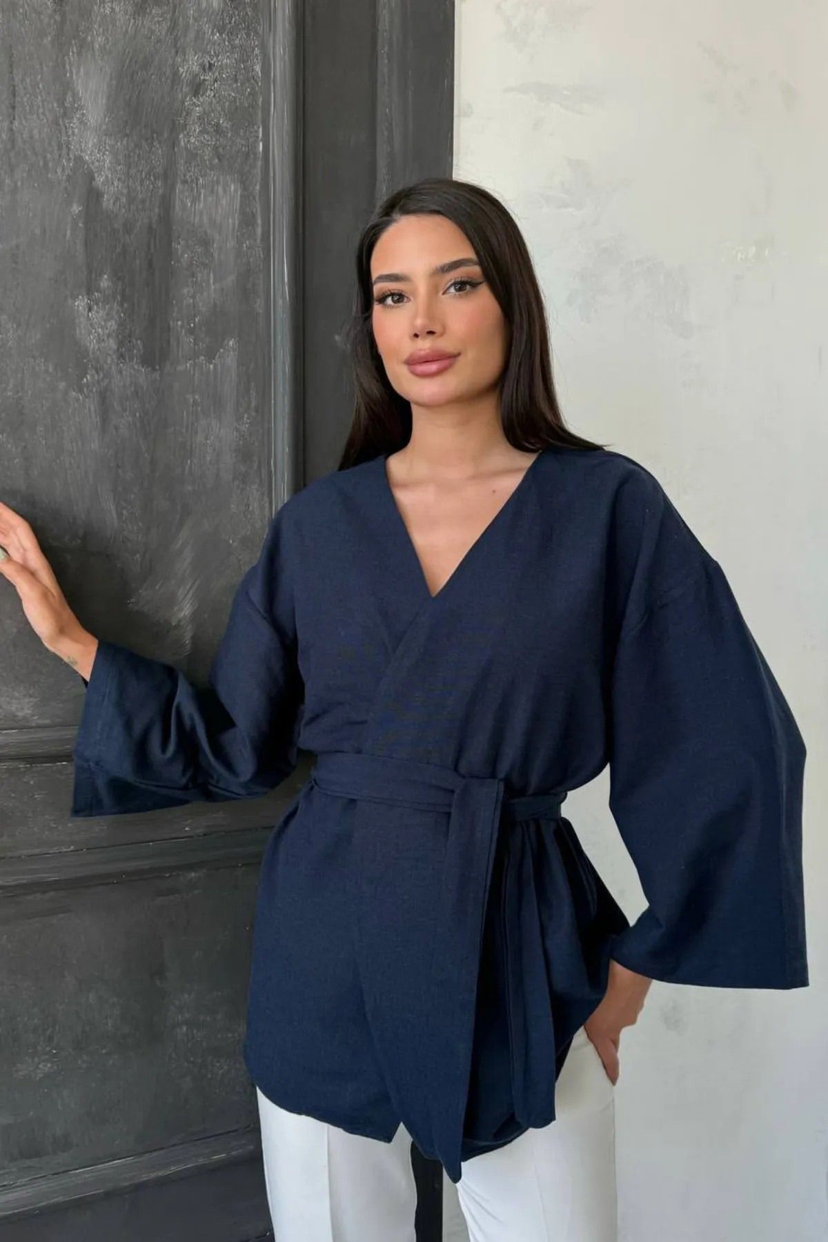 My Blog Kuşaklı Düğmeli Kimono