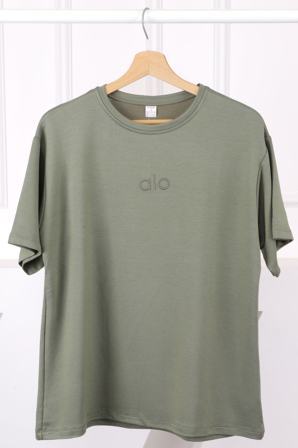 İmajButik Haki Nakışlı Kısa Kol Modal T-Shirt