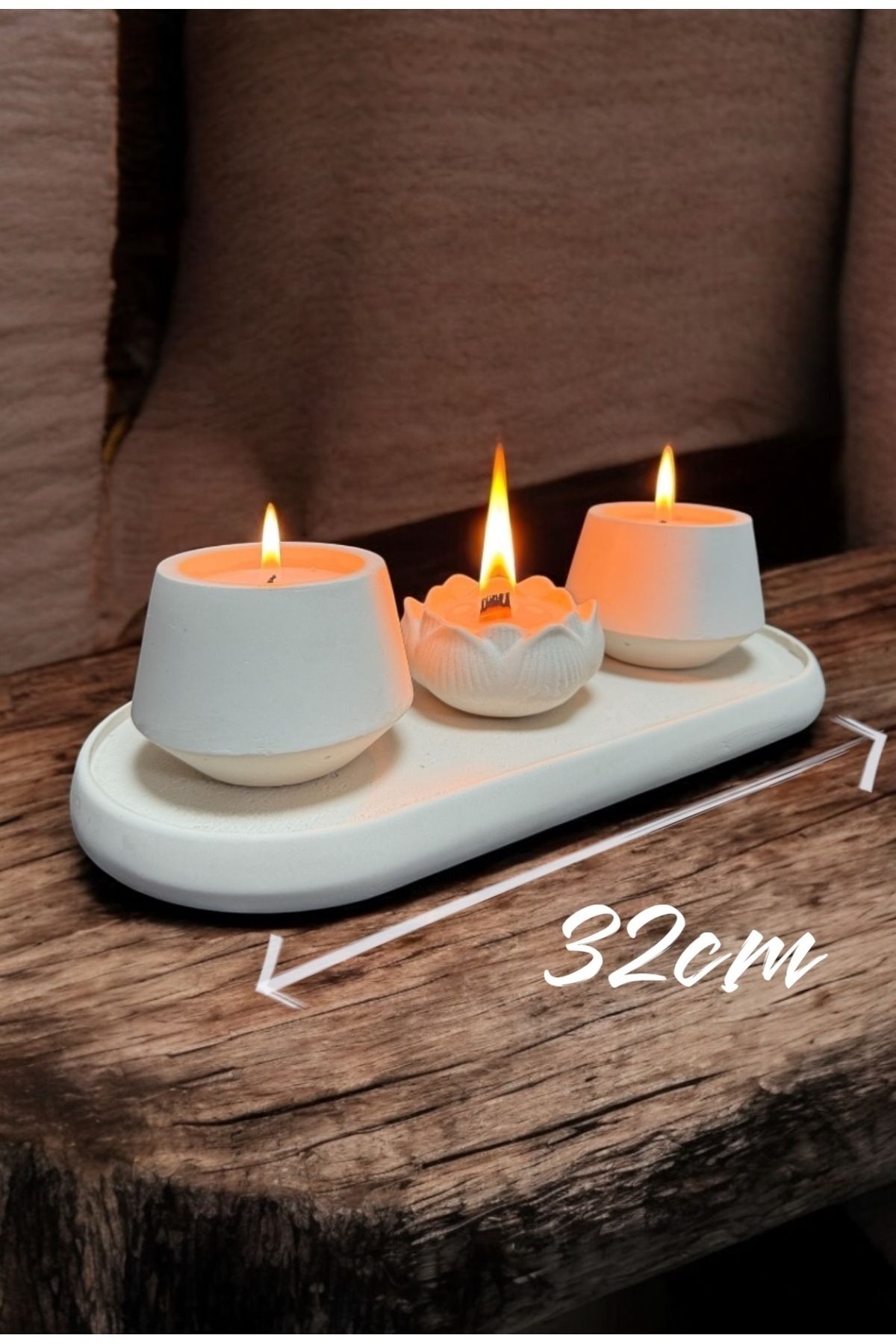 DEKORANLA El yapımı lotus mum ve sunum tabağı seti, 2'li, 32 cm, güçlendirilmiş malzeme