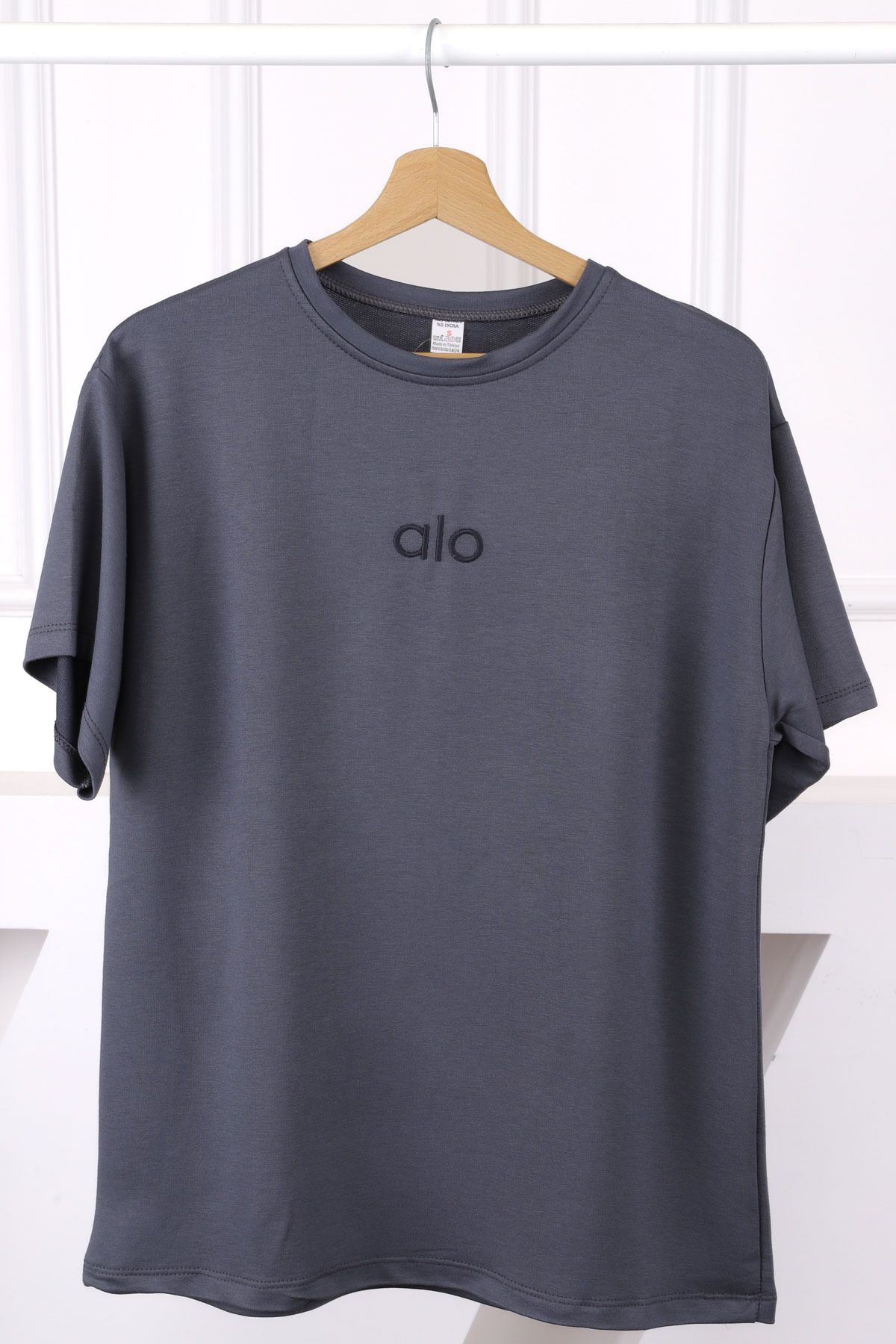 İmajButik Füme Nakışlı Kısa Kol Modal T-Shirt