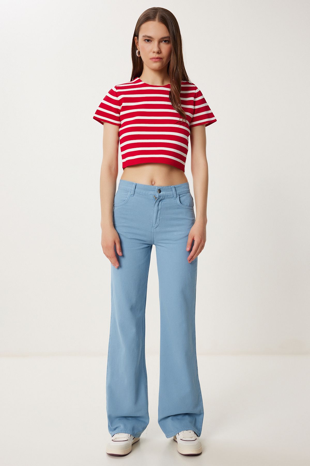 Lovelyİstanbul Geniş Paça Cepli Gabardin Pantolon İNDİGO MAVİ LWF0037