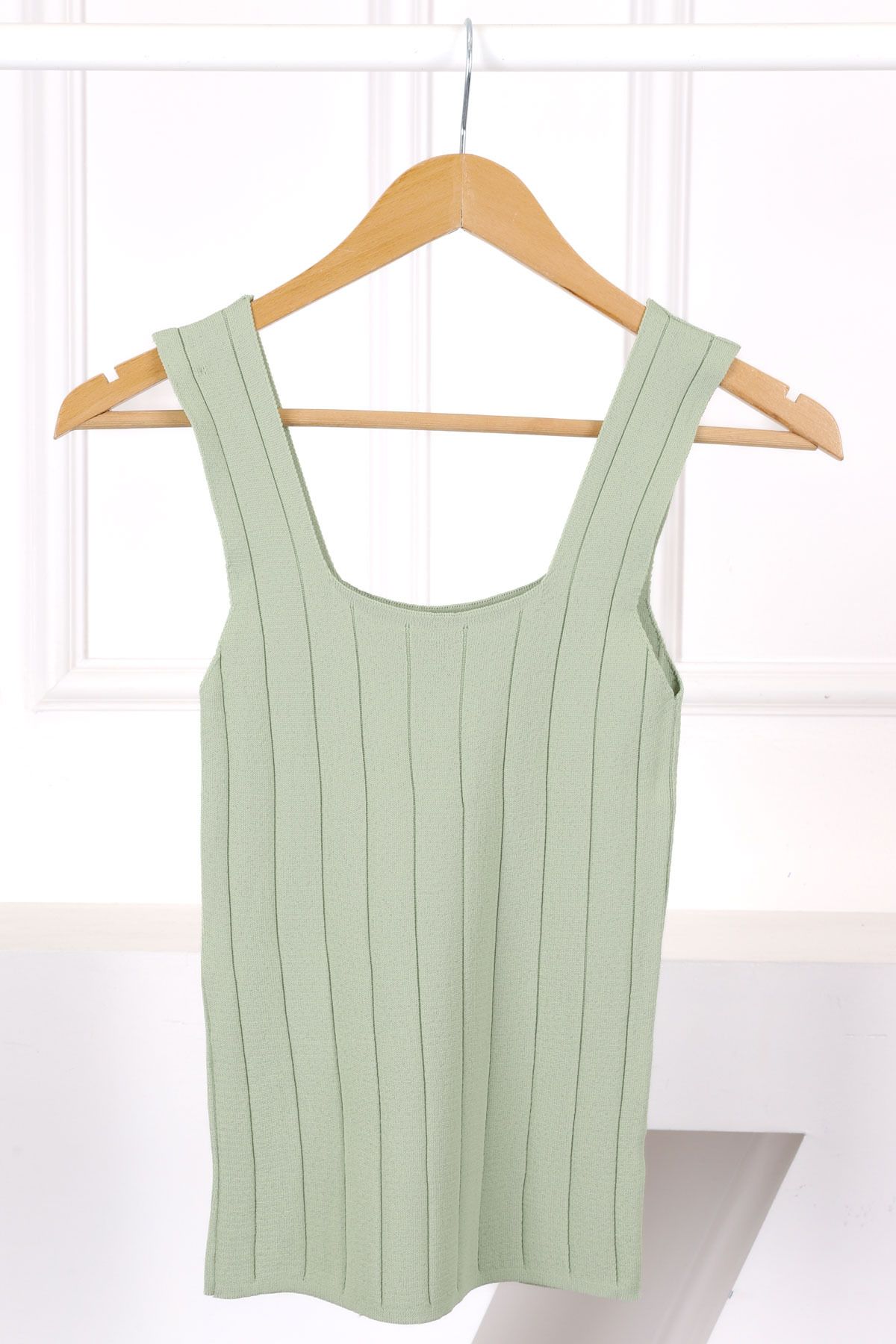 İmajButik Mint Yeşili Fitilli Kare Yaka Bluz