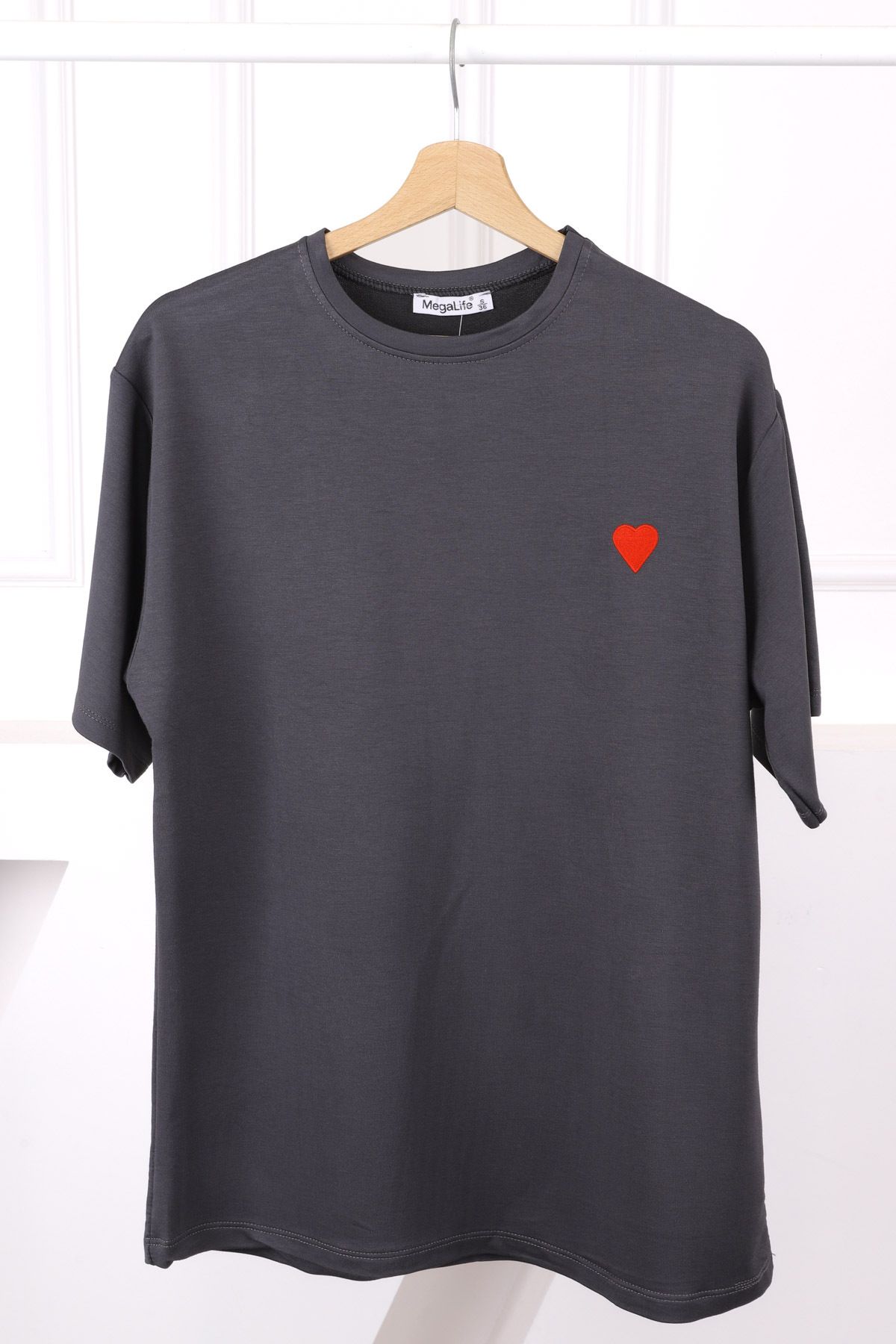 İmajButik Füme Nakışlı Kısa Kol Modal T-Shirt