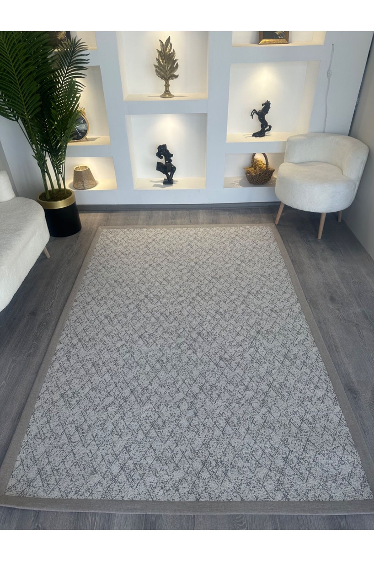 Rugs Modern Halı New Corner Vizon Kenar Detaylı Dokuma Taban Modern Dekoratif Halı newcorner08