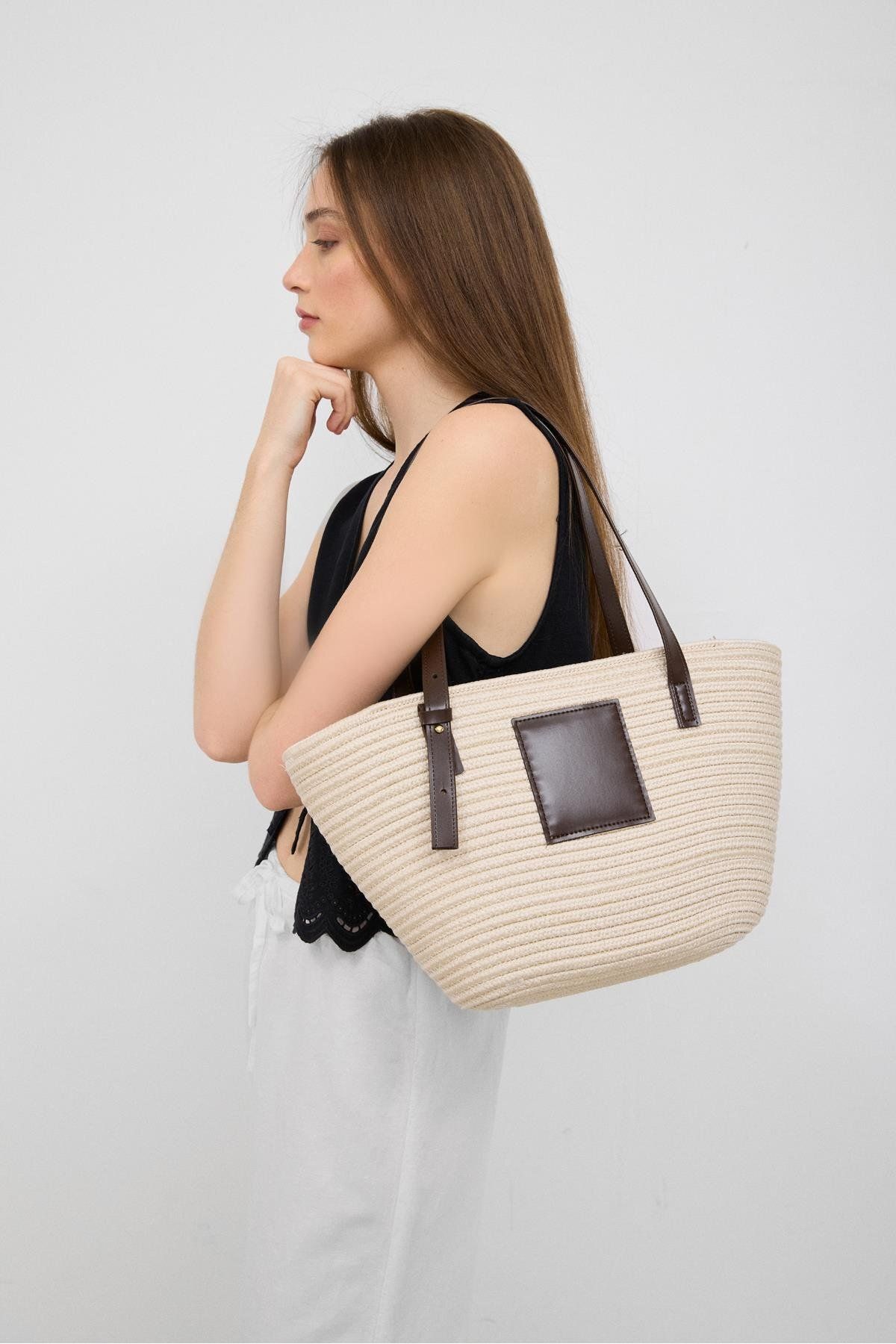 Shule Bags Vittoria Handmade Hasır Çanta Krem