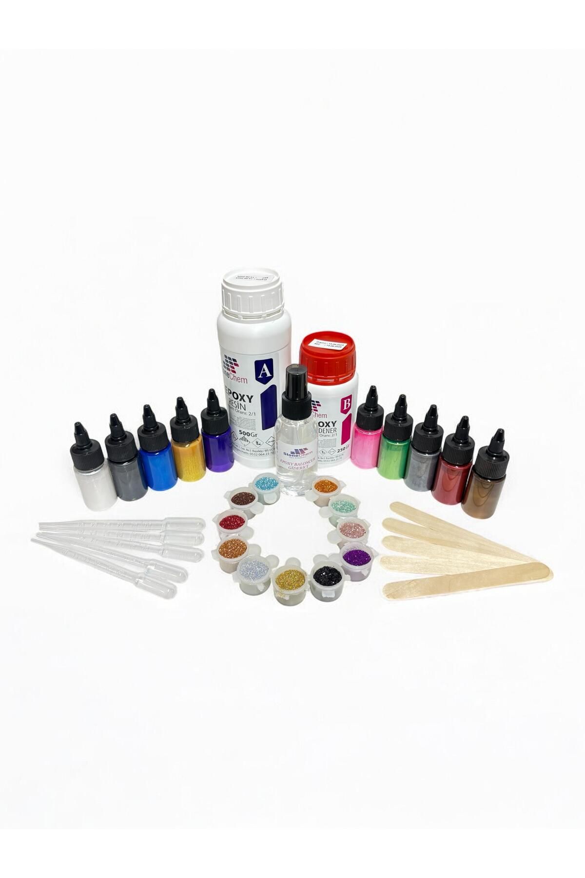 stonechem 750 Gr Şeffaf Epoksi + Köpük Giderici + Sıvı Sedefli Pigment + Sim Seti+ Pipet + Karıştırıcı Çubuk