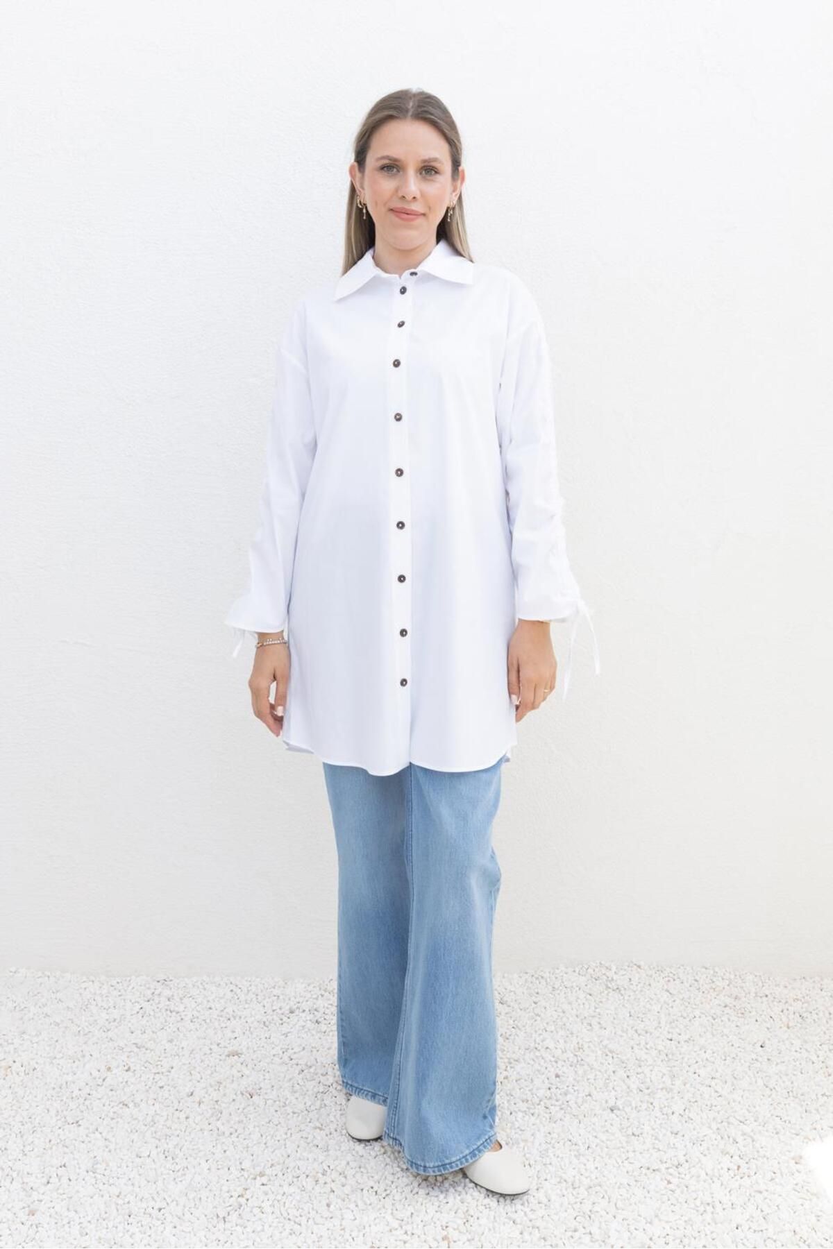 ALLDAY-White-Sleeve Gathered Pocket Shirt 2