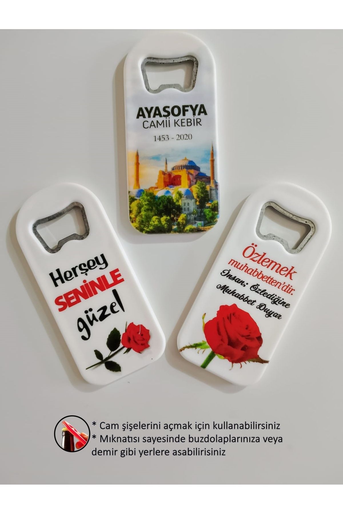 RUZİVO Yazılı Figürlü 3'lü Soda Cam Şişe Açacak Magnet
