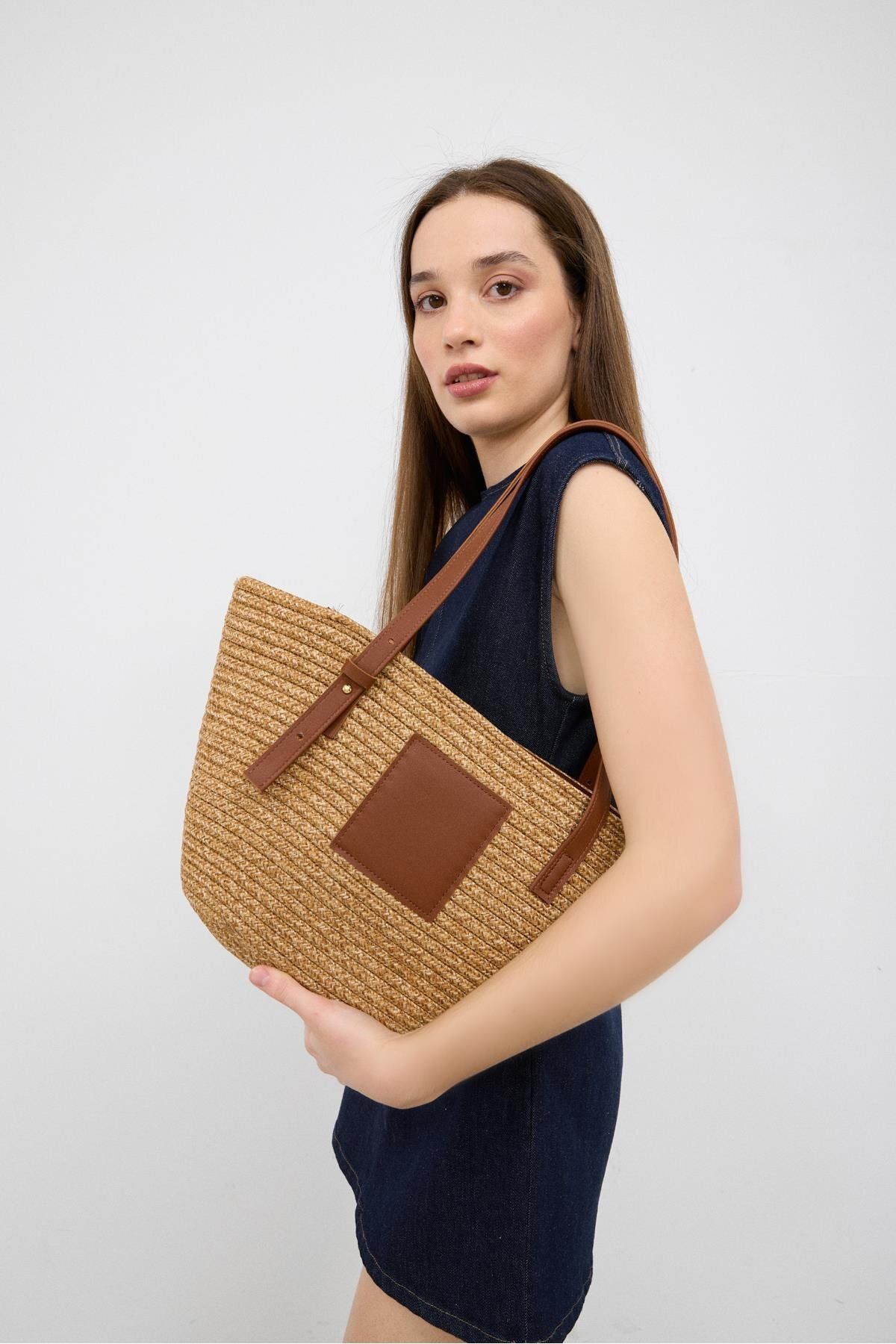 Shule Bags Vittoria Handmade Hasır Çanta Vizon