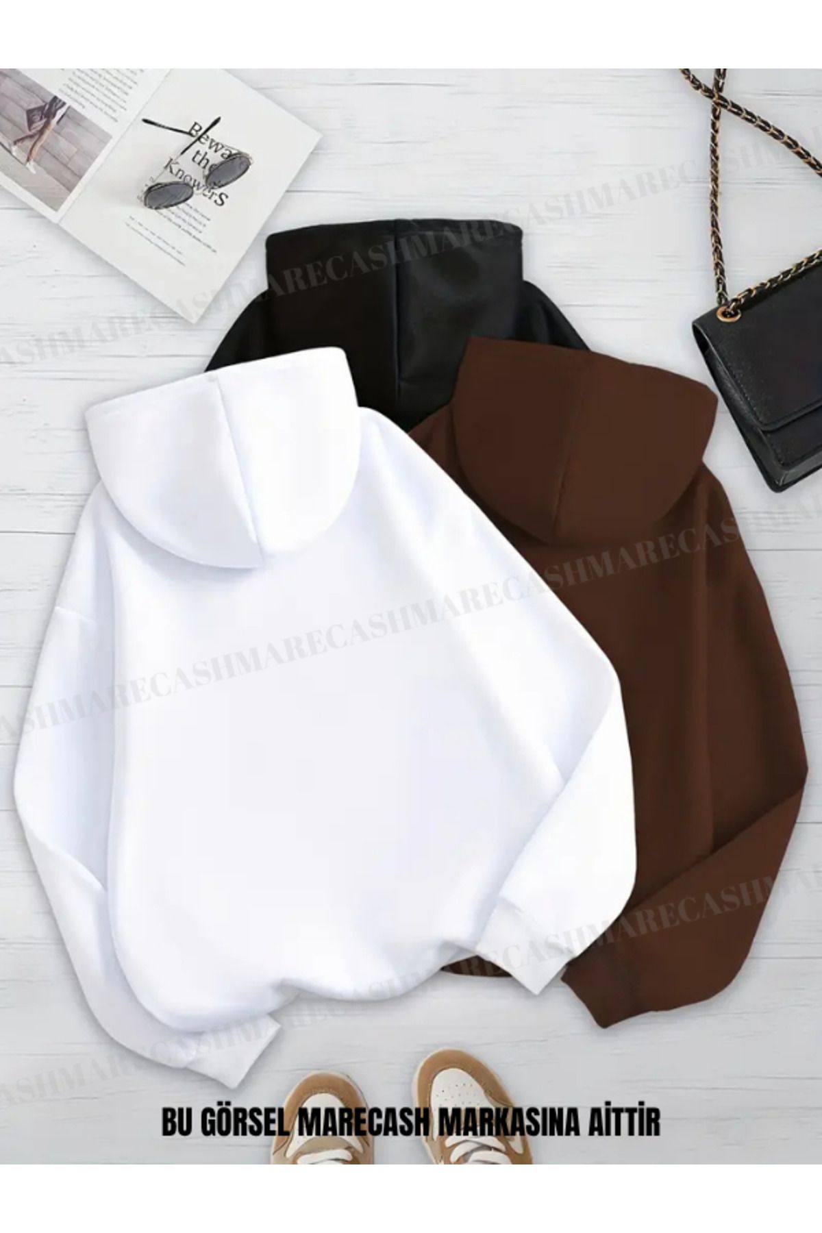 MARECASH 3'lü Unisex Kapüşonlu Oversize Sweatshirt Hoodie Takım 3 iplik kalın kışlık
