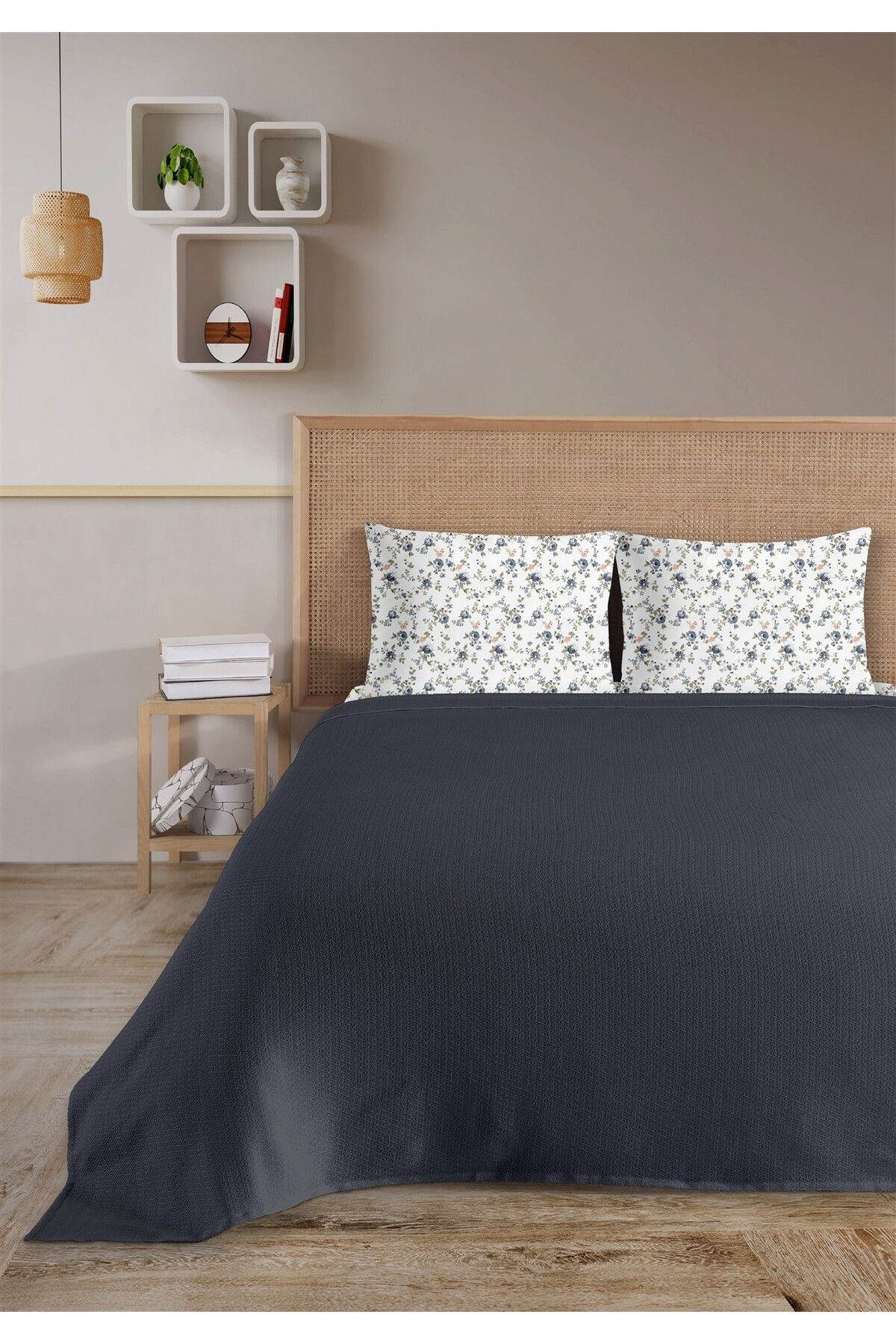HomeBerry %100 Pamuk Medusa Lacivert Tek Kişilik Pike Takımı 160 x 230 cm