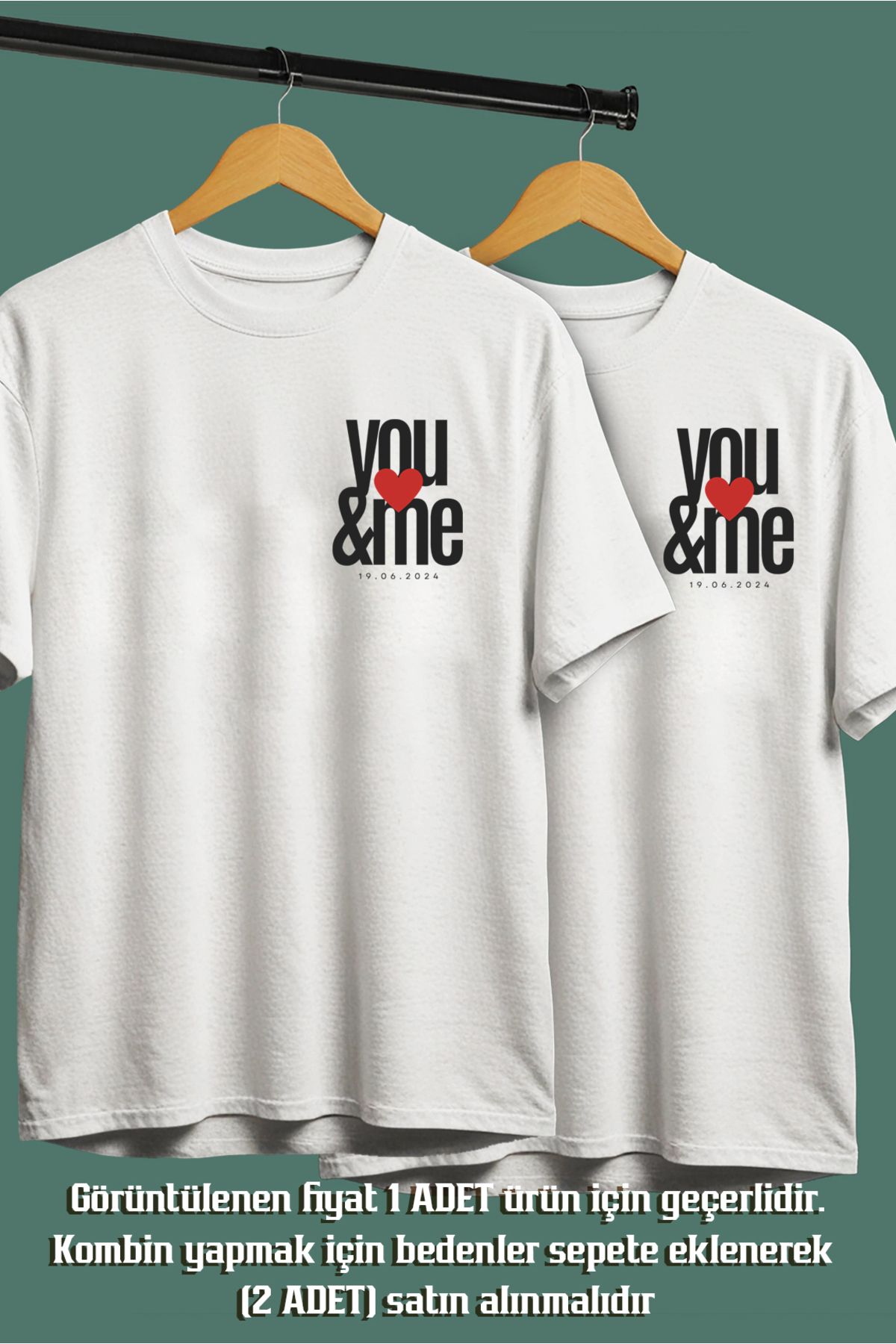 VİZYON İKRA Sen & Ben ve Tarih Baskılı Unisex Sevgili Eş,Çift Kombini Sevgiliye Eşe Hediye T-shirt/Tişört