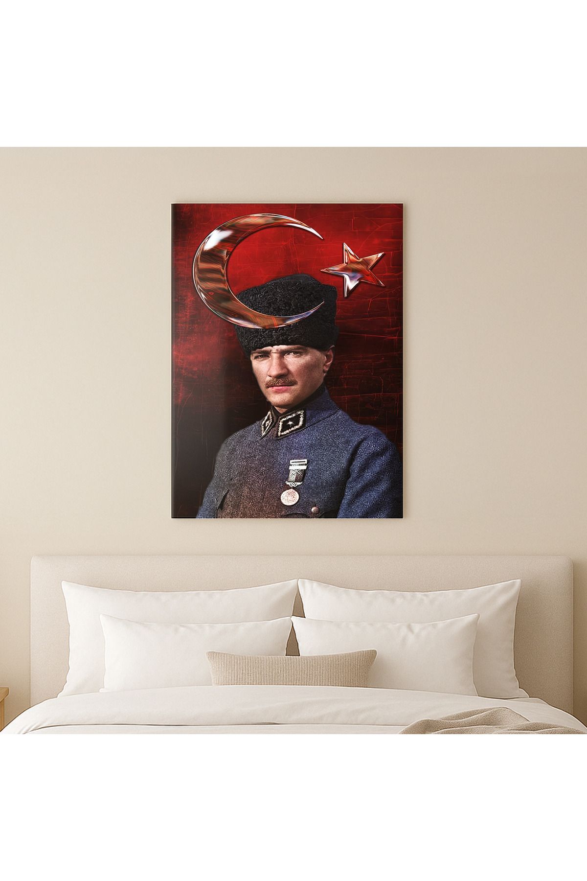 Domovit Atatürk Portre ve Ay Yıldız Cam Tablo Ev ve Ofis Duvar Dekorasyonu Hediyelik