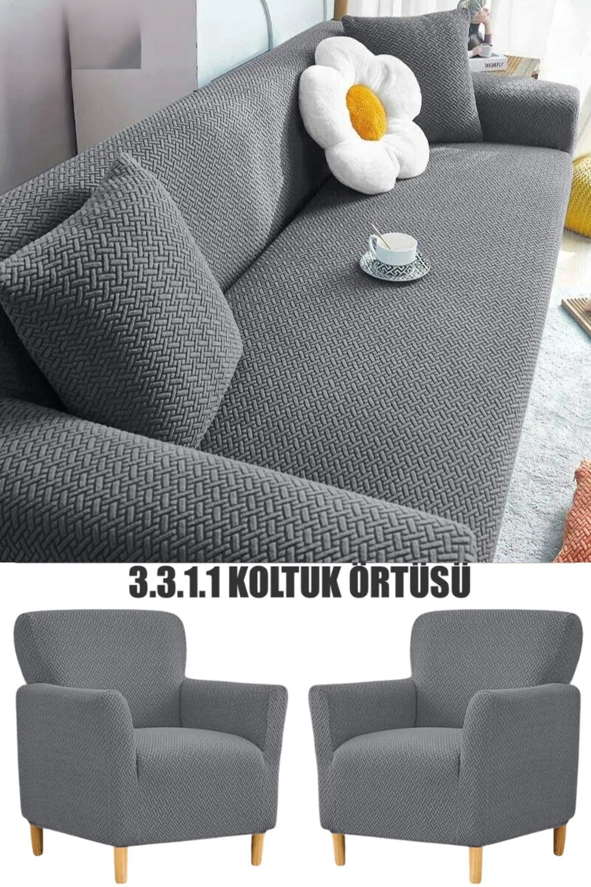 NEFİS HOME uğla Desen Koltuk Kılıfı,koltuk Örtüsü Takımı 3311 Lastikli,yıkanabilir Kanepe Örtüsü