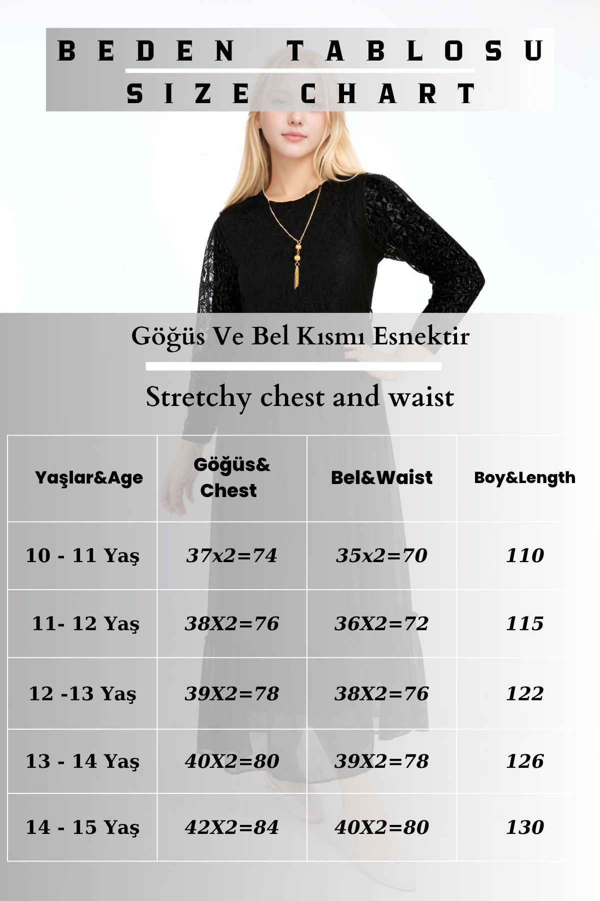 Joui Co-Girls' Hijab Dress-Lace Pattern-Lined-Chiffon Fabric- Long Dress with Necklace Detail 3