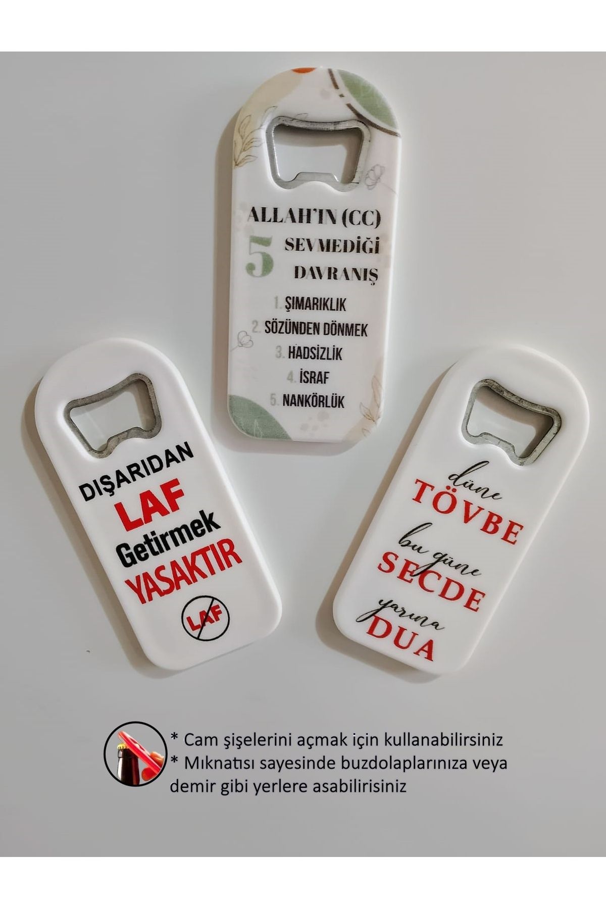 RUZİVO Yazılı Figürlü 3'lü Soda Cam Şişe Açacak Magnet