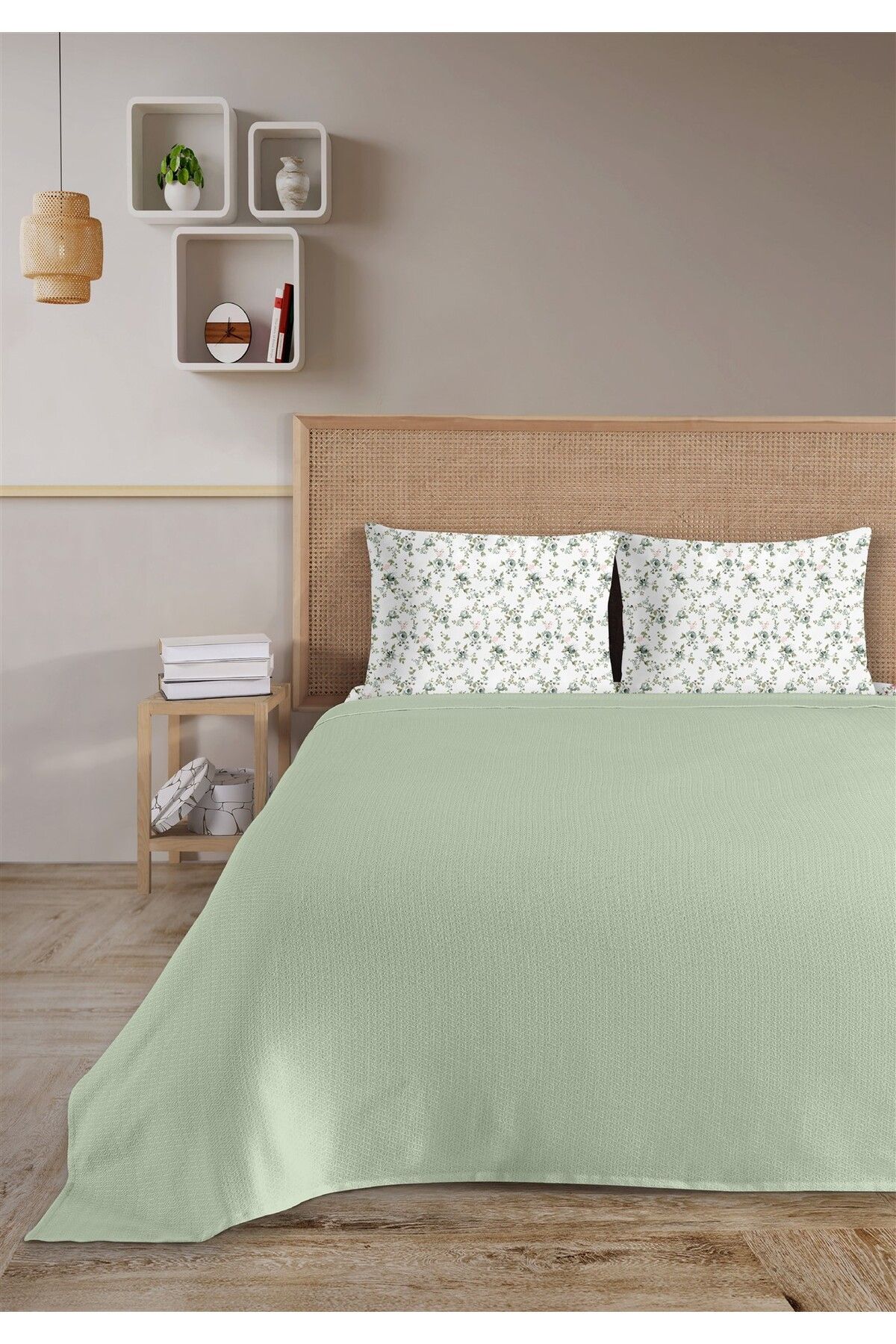 HomeBerry %100 Pamuk Medusa Mint Tek Kişilik Pike Takımı 160 x 230 cm